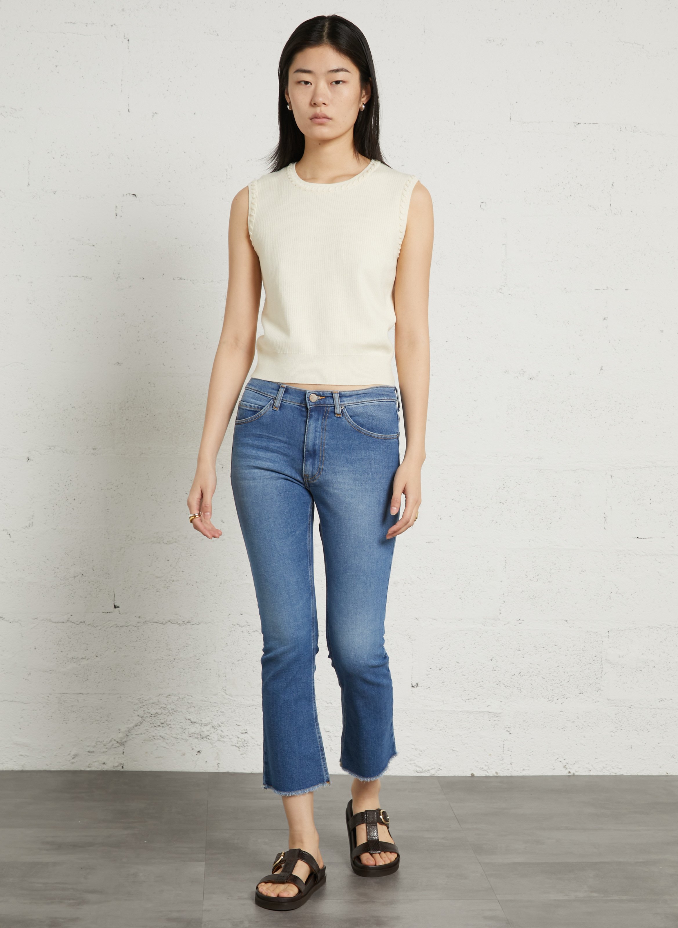 Gerade geschnittenes Rundhals-Top aus Baumwoll-Mix MAISON 123 Weiss