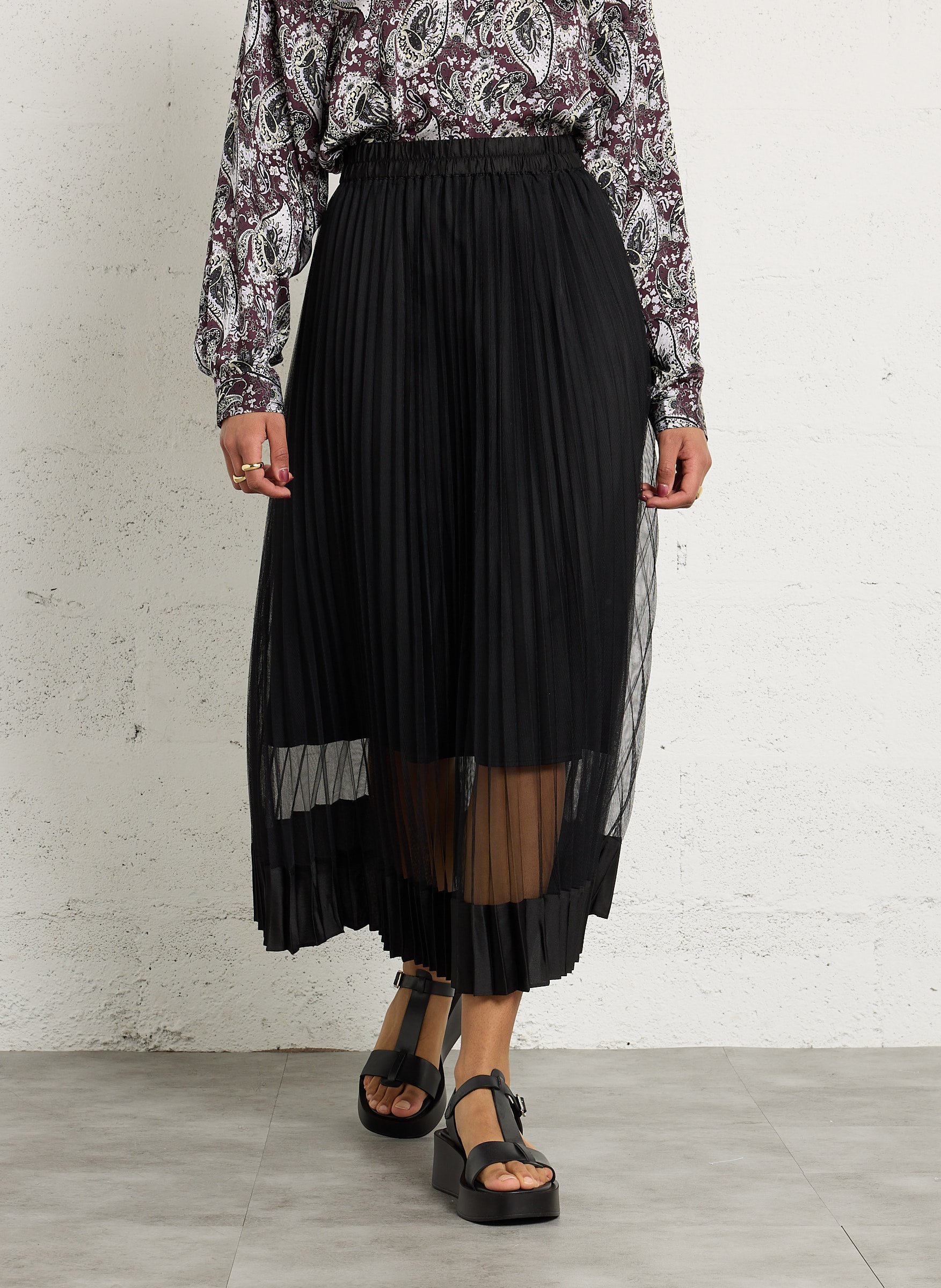 Jupe longue droite plissée IKKS Noir