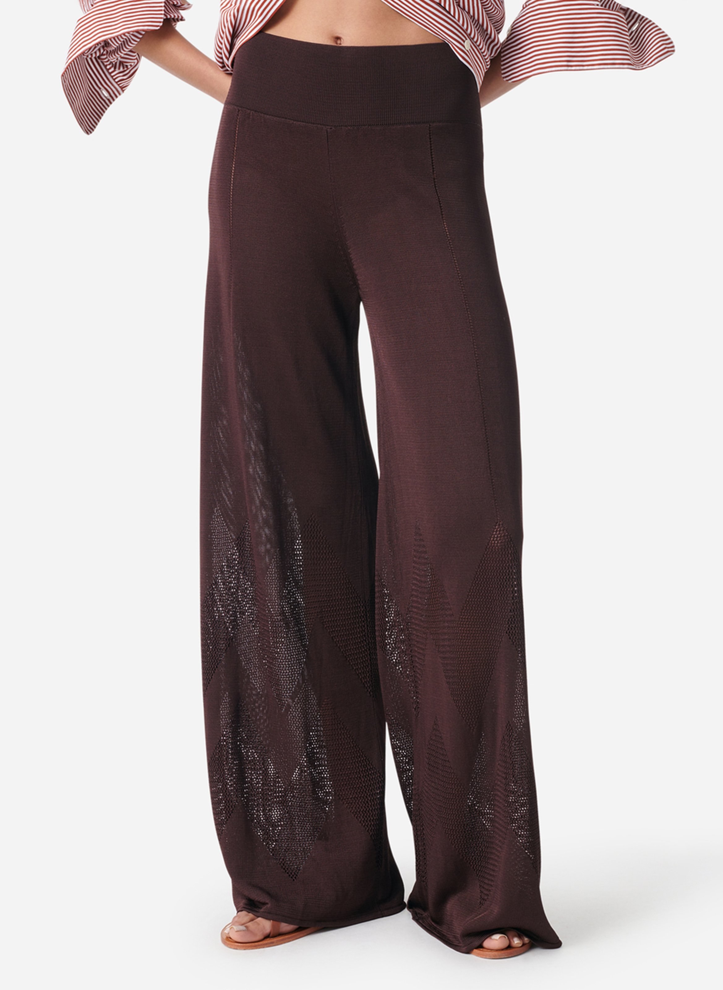 Wide-leg knit pants with openwork design VANESSA BRUNO Brown
