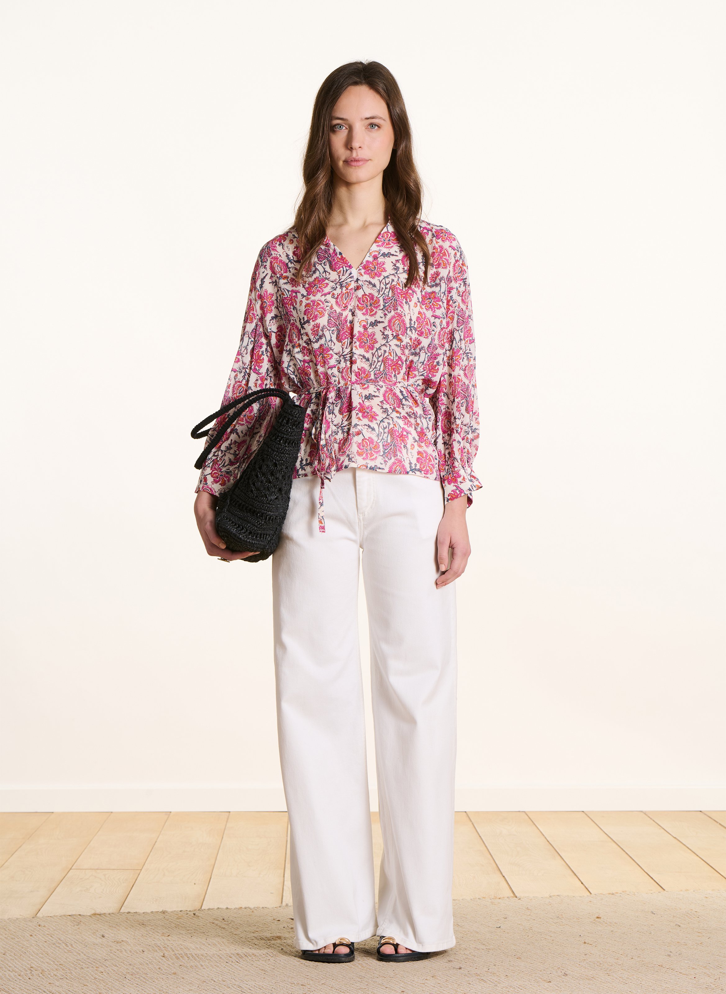 Henley-Bluse mit Blumenprint LA FEE MARABOUTEE Rosa