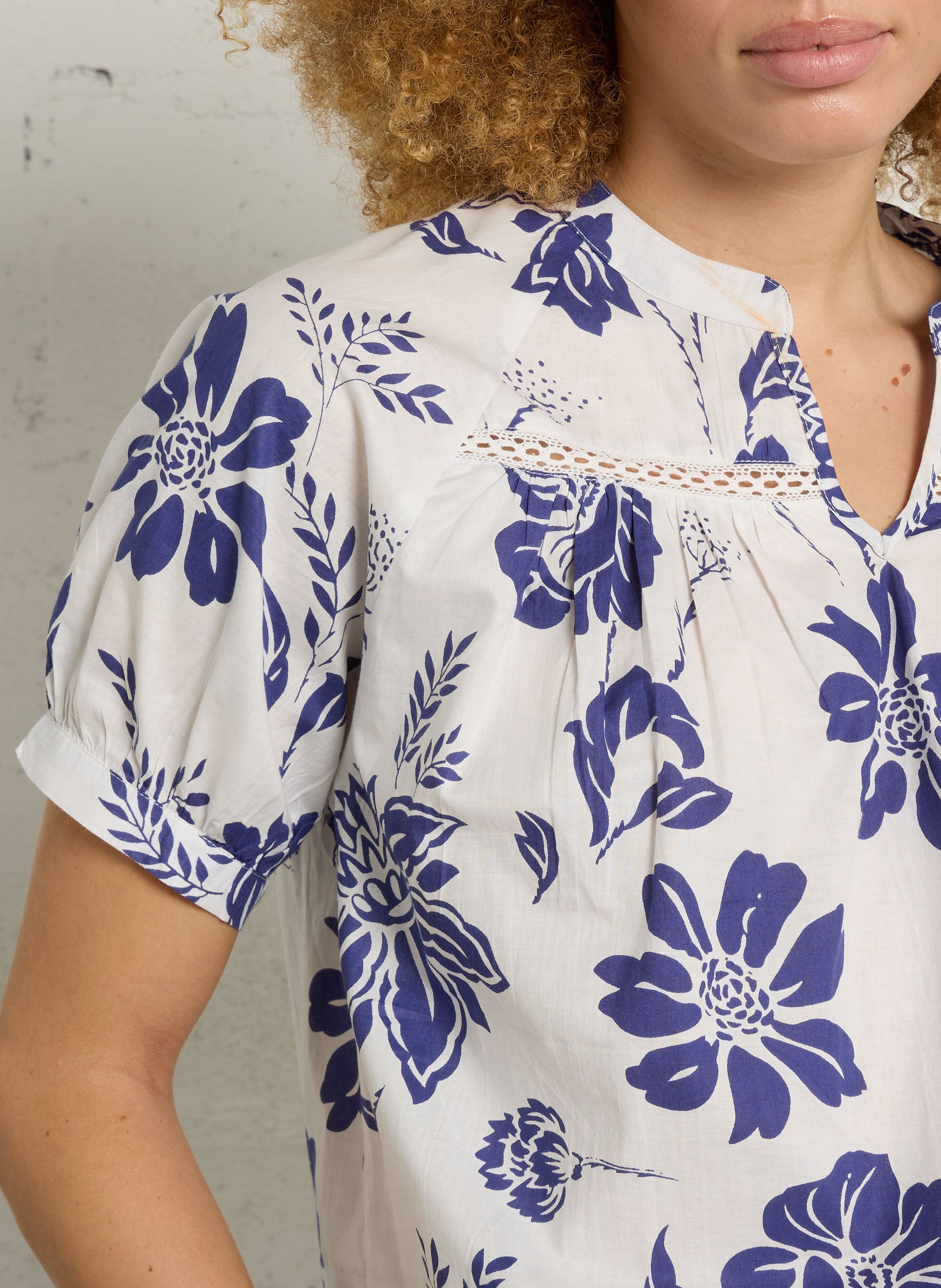 Henley-Bluse aus Baumwolle mit Print ARMOR LUX Blau