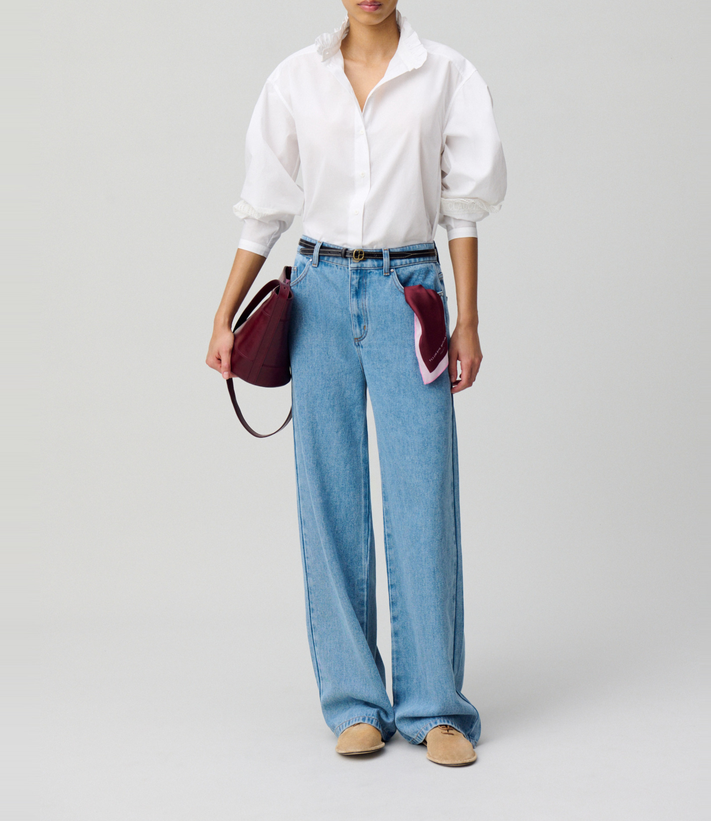 Chemise à col volanté en coton CLAUDIE PIERLOT Blanc