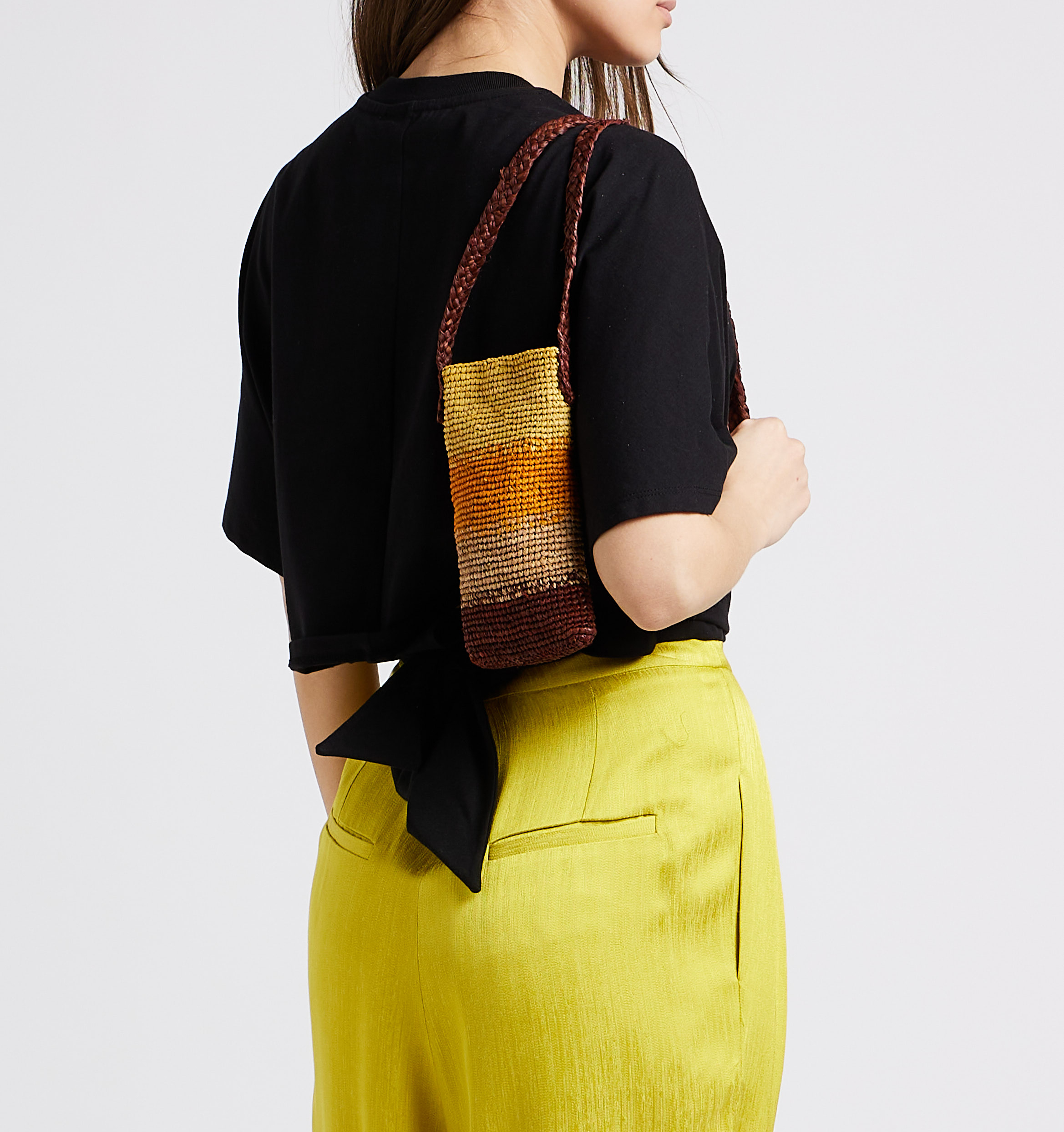 Porte téléphone rayé à bandoulière en raphia tressé CAMALYA Jaune