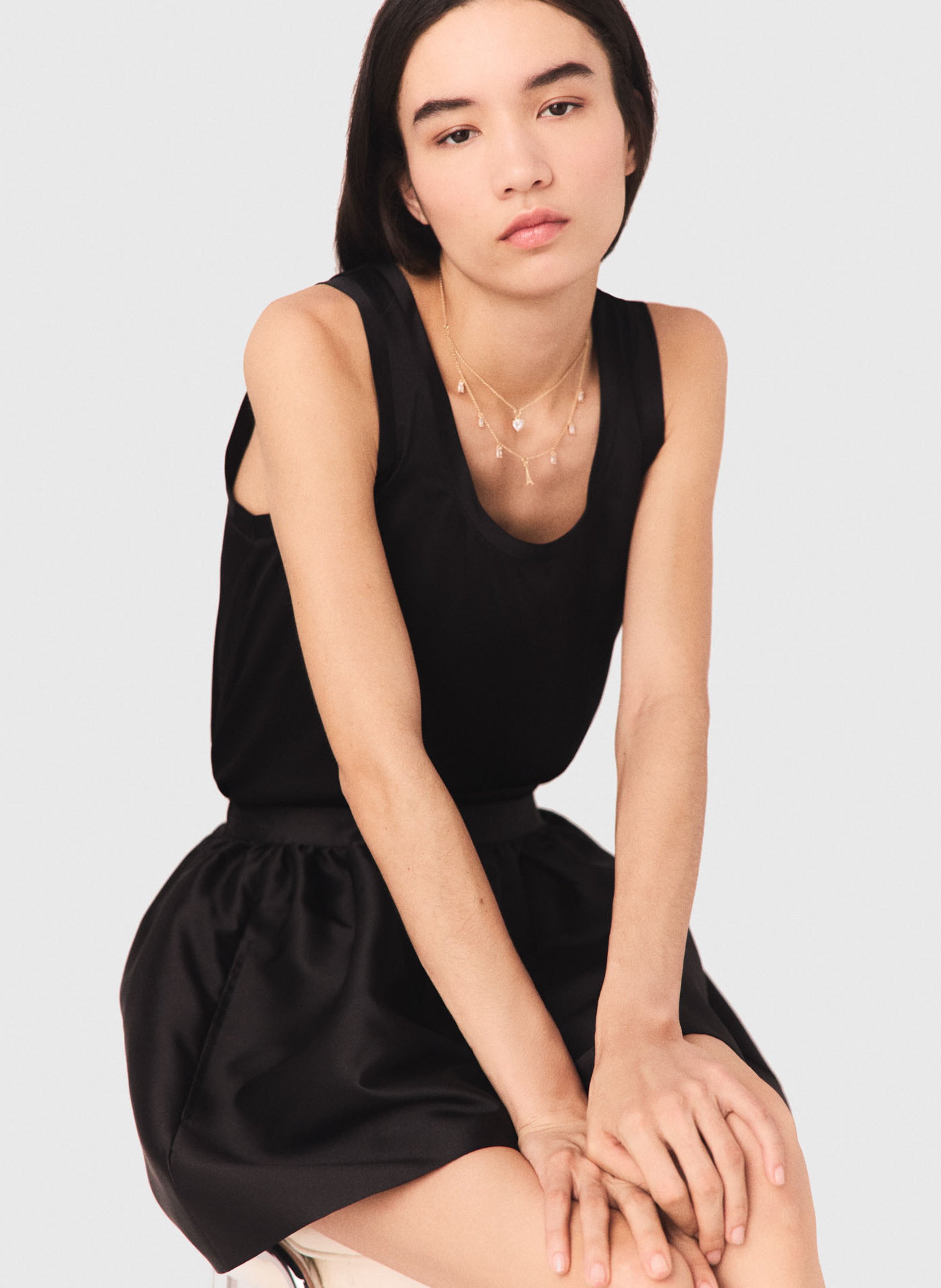 Round neck silk blend tank top MAJE Black