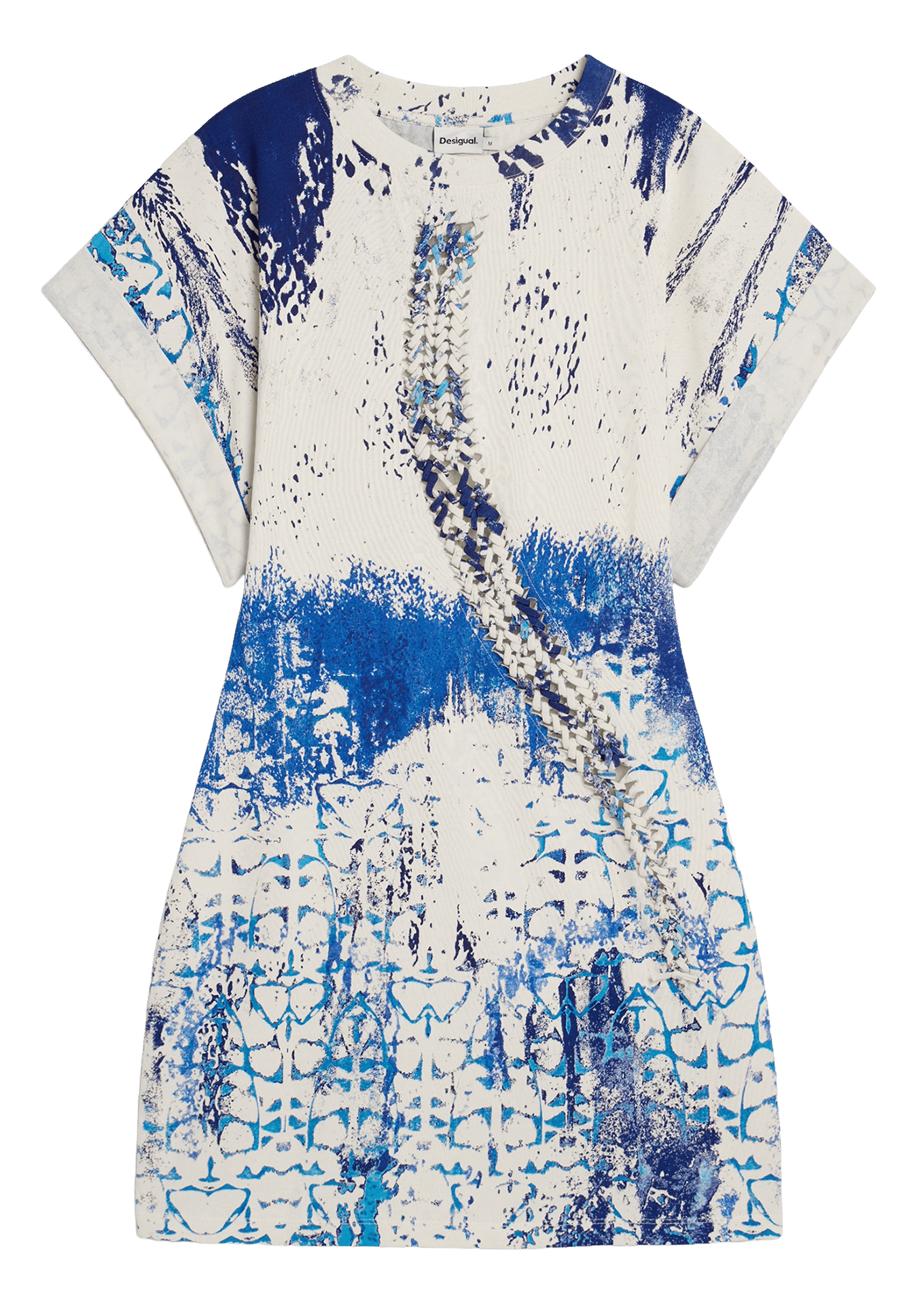 Korte, katoenen jurk met ronde hals en print DESIGUAL Wit