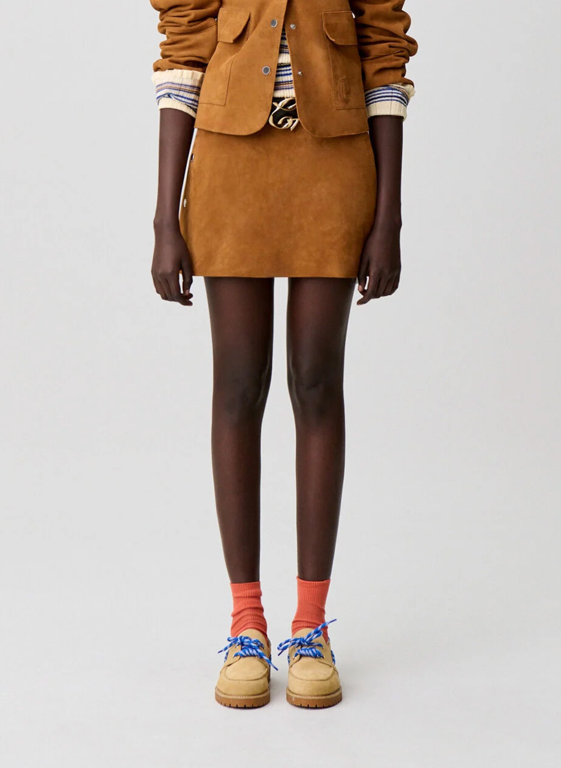 Short leather skirt CLAUDIE PIERLOT Beige