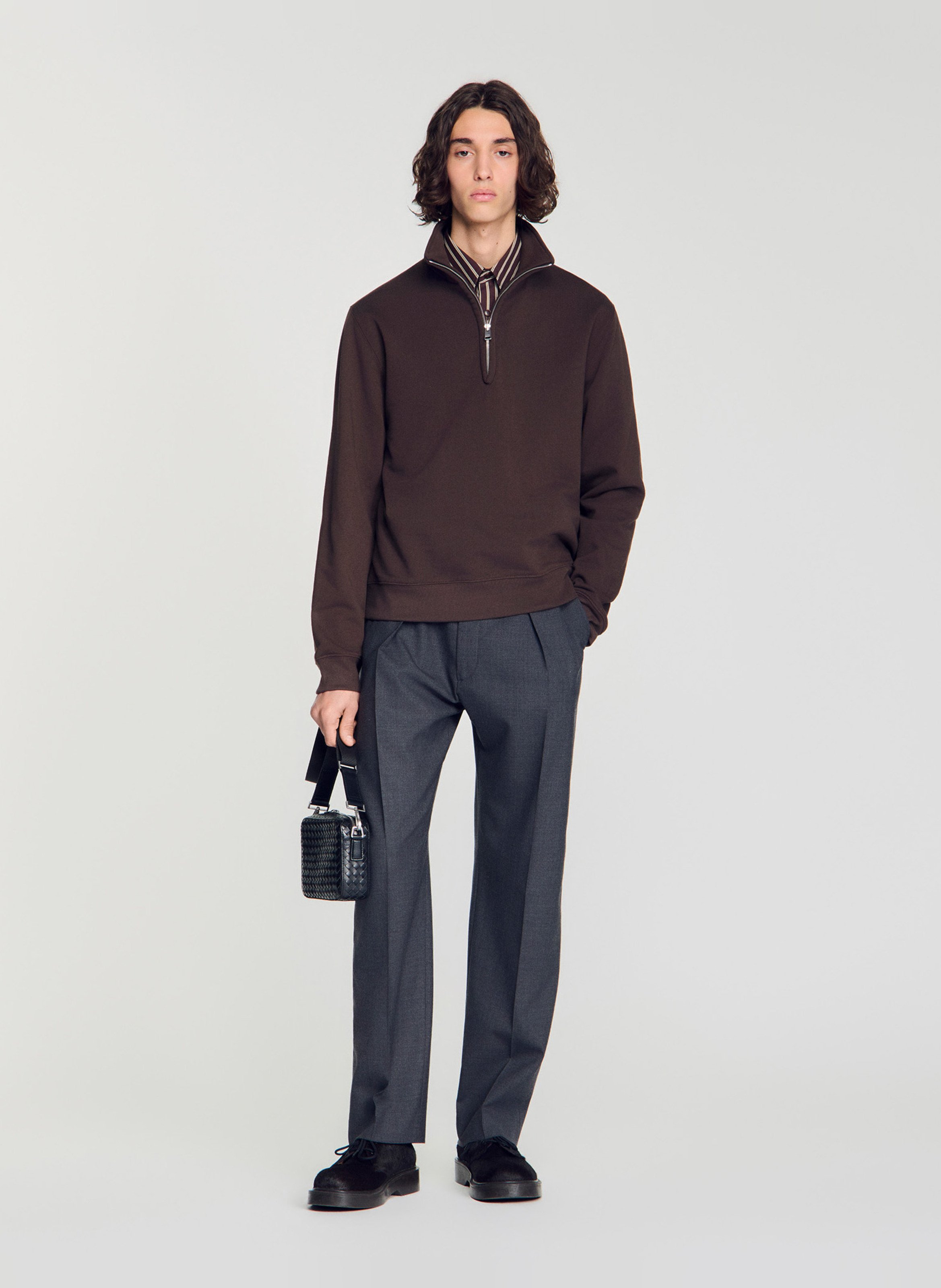 Rechte sweater met opstaande kraag van katoen SANDRO Bruin
