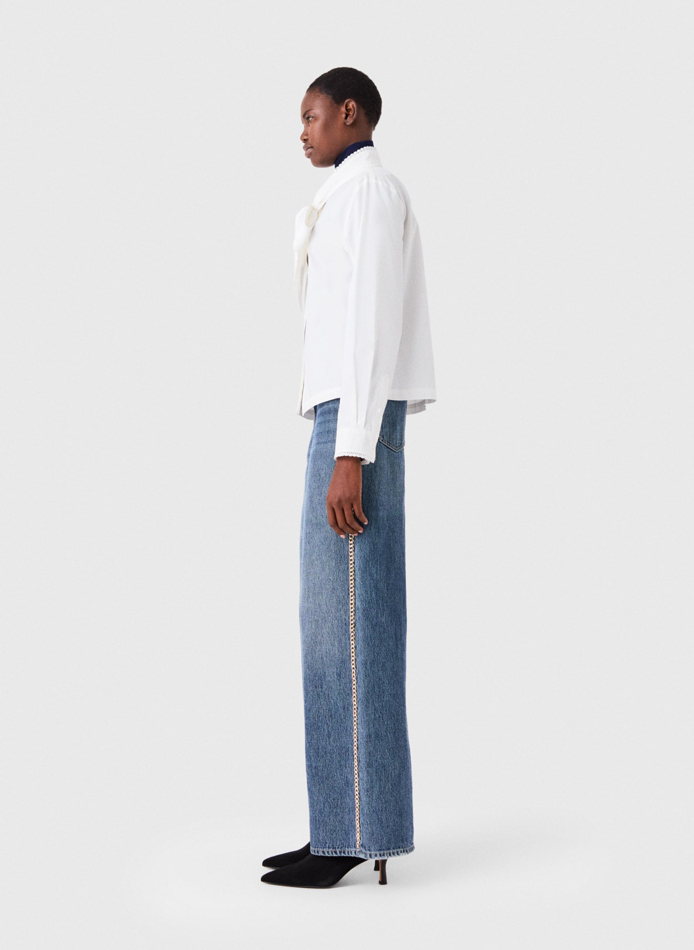 Chemise col lavallière en coton MAJE Blanc