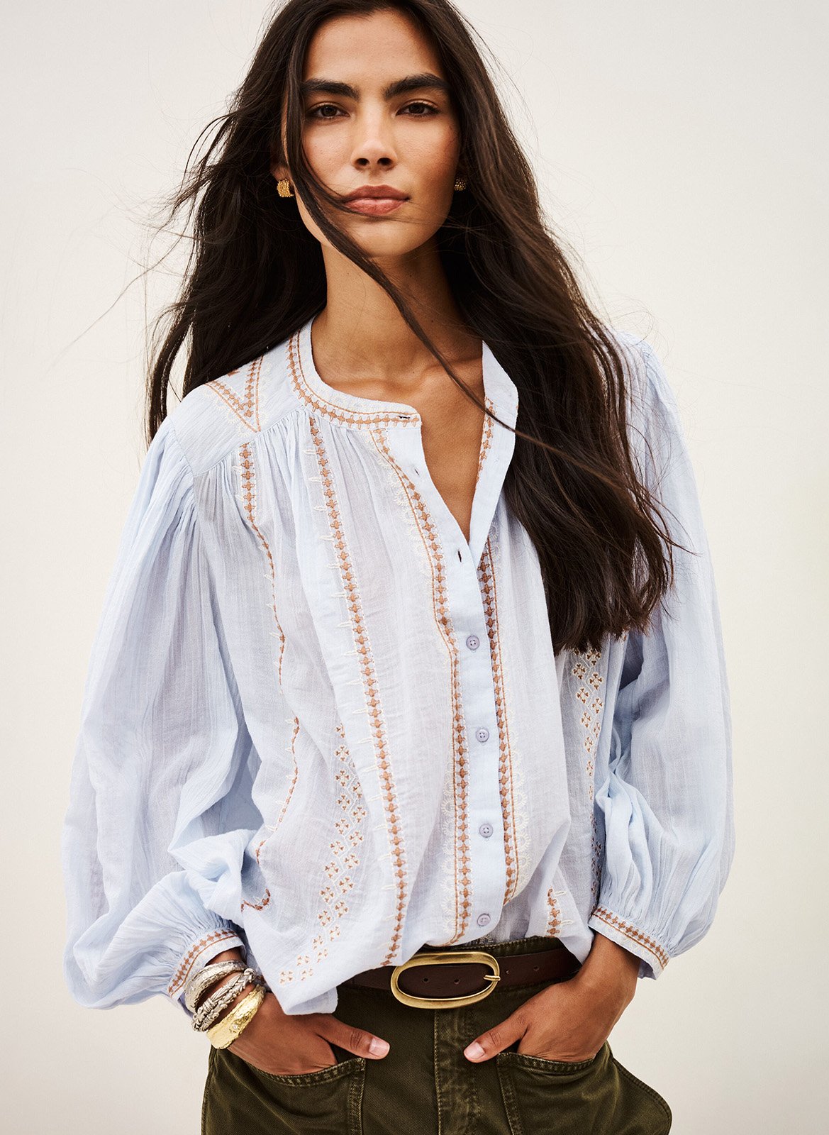 Oversized ronde hals blouse in geborduurd katoen BA&SH Blauw