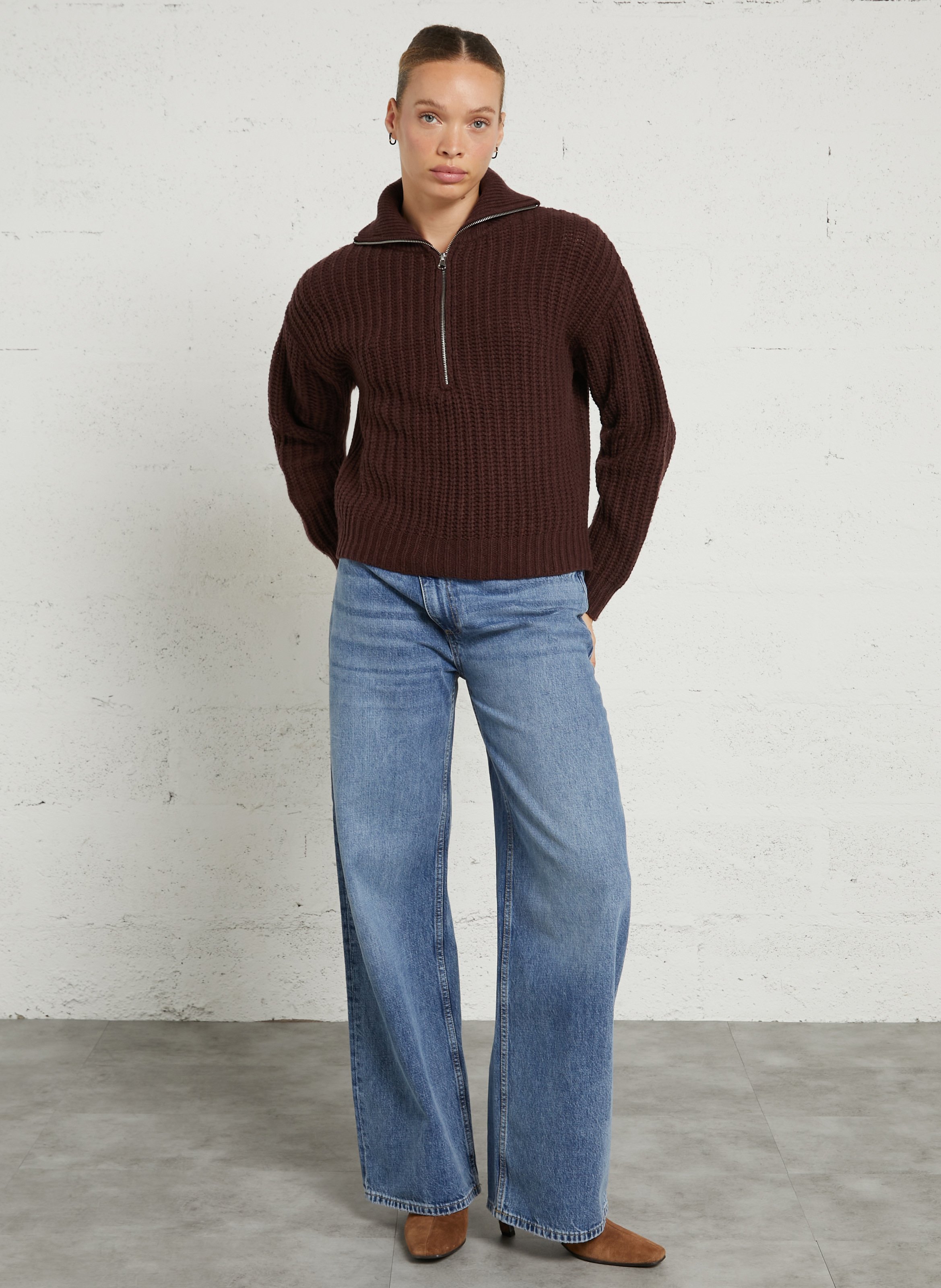 Durchgehender Strick-Wollmix-Gilet mit Reißverschluss HARTFORD Braun