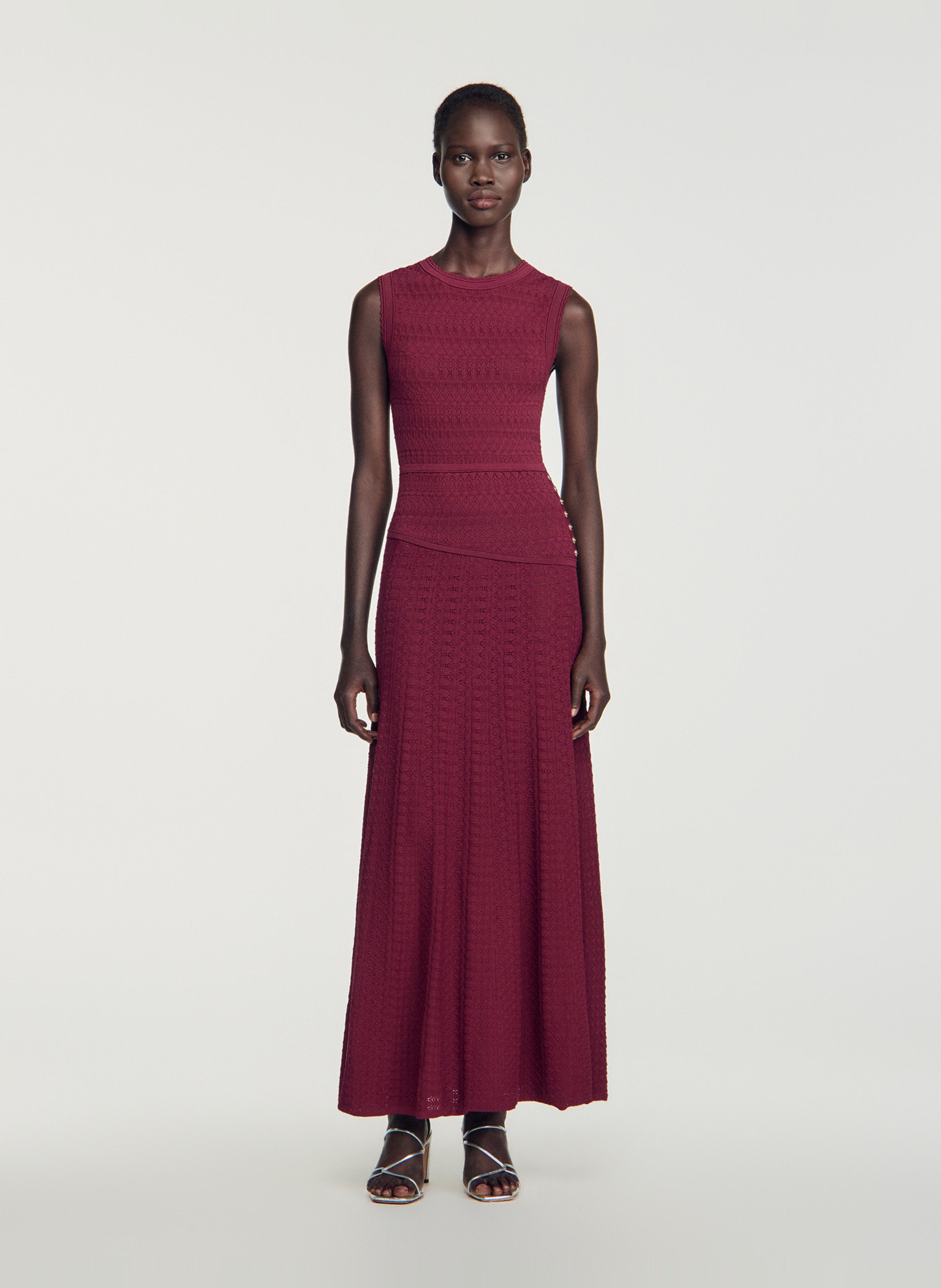 Robe longue col rond SANDRO Rouge