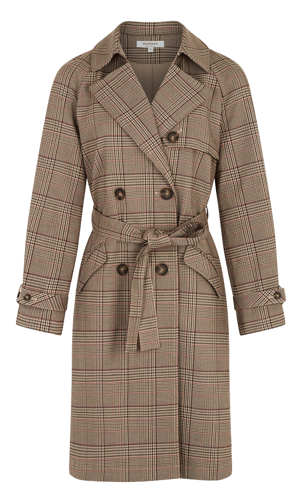 Mid-length belted checked trench coat MORGAN Multicolored