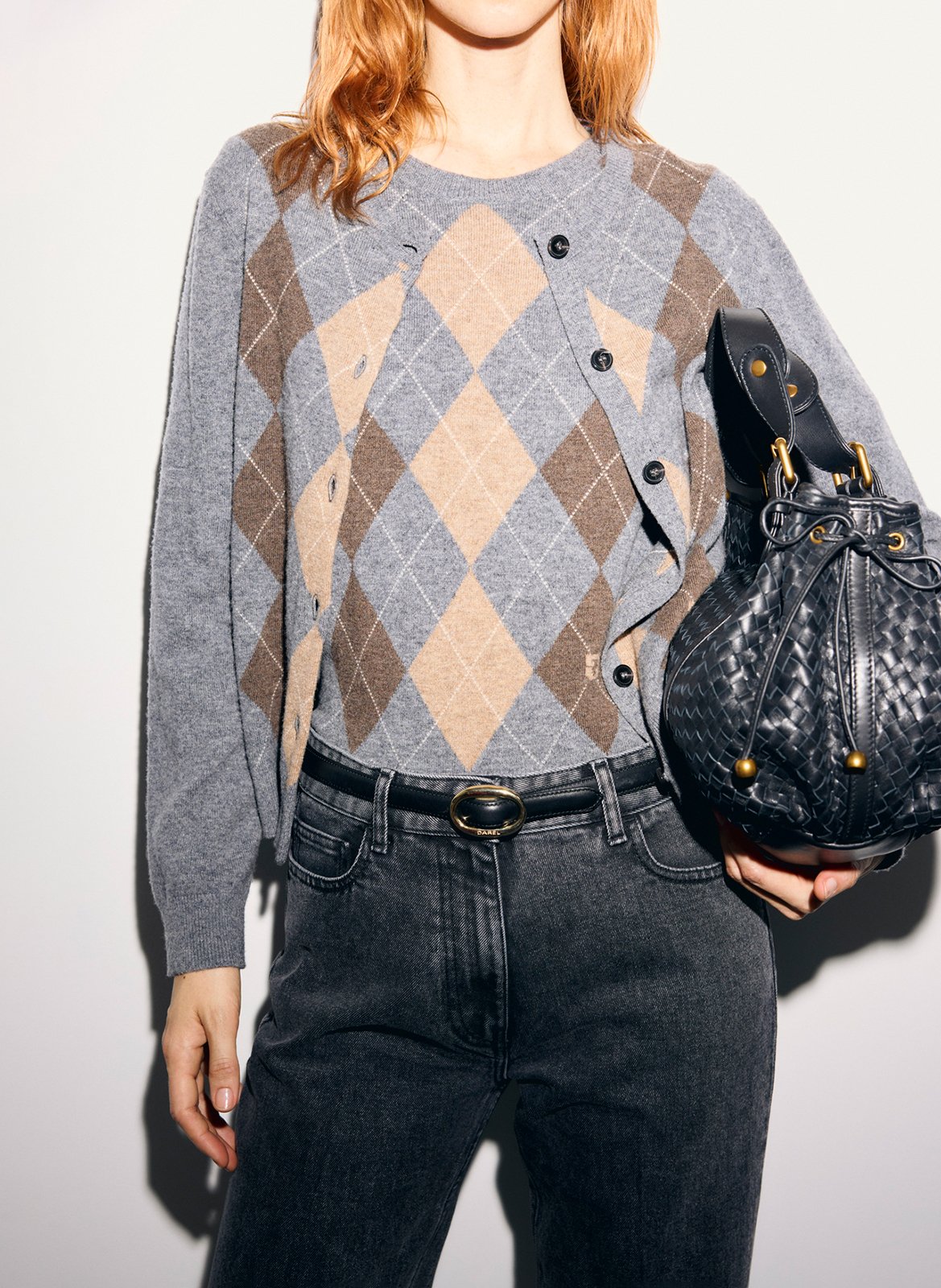 Gilet droit col rond à imprimé en laine GERARD DAREL Gris