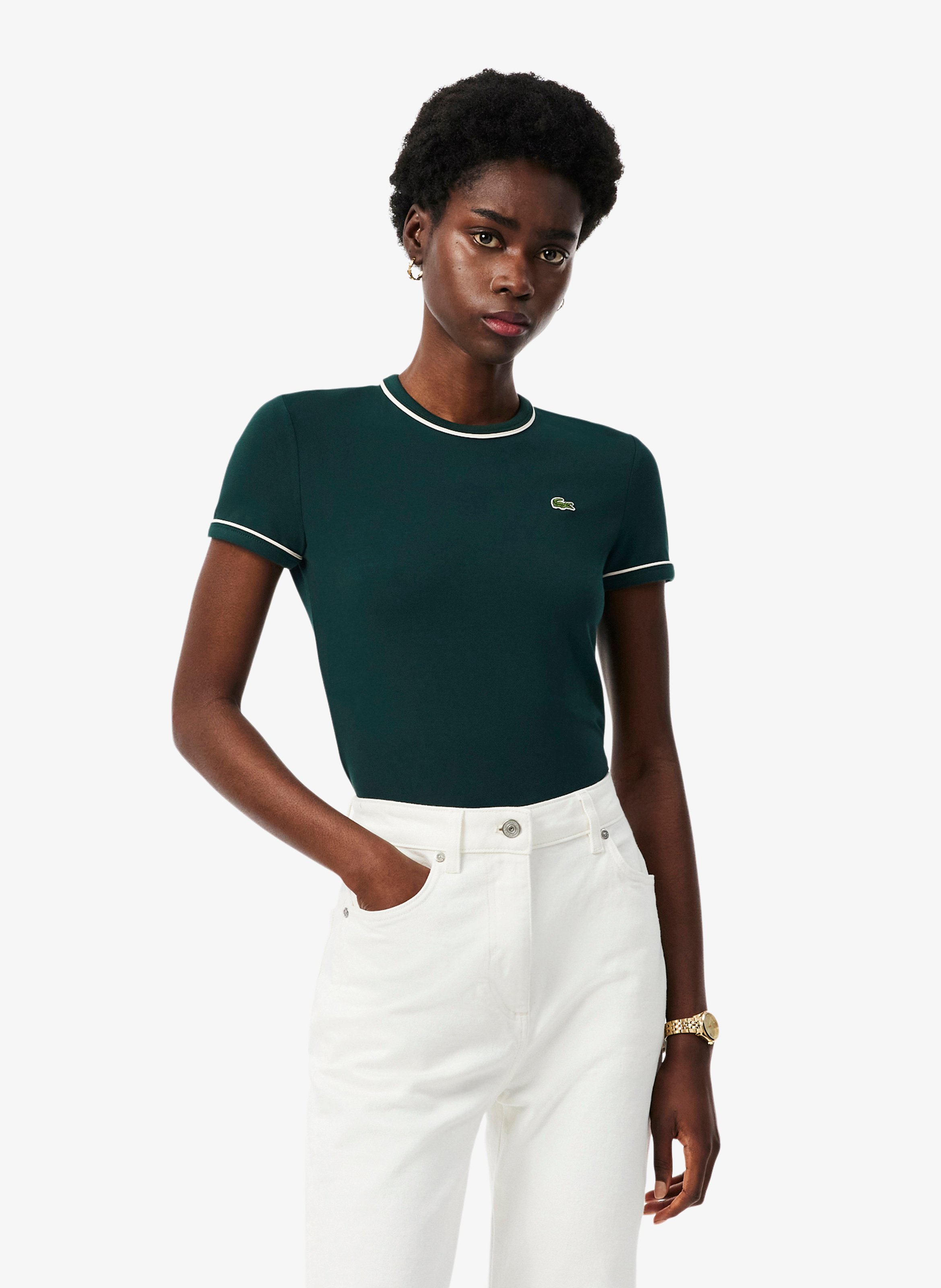Gerade geschnittenes Rundhals-T-Shirt LACOSTE Grun
