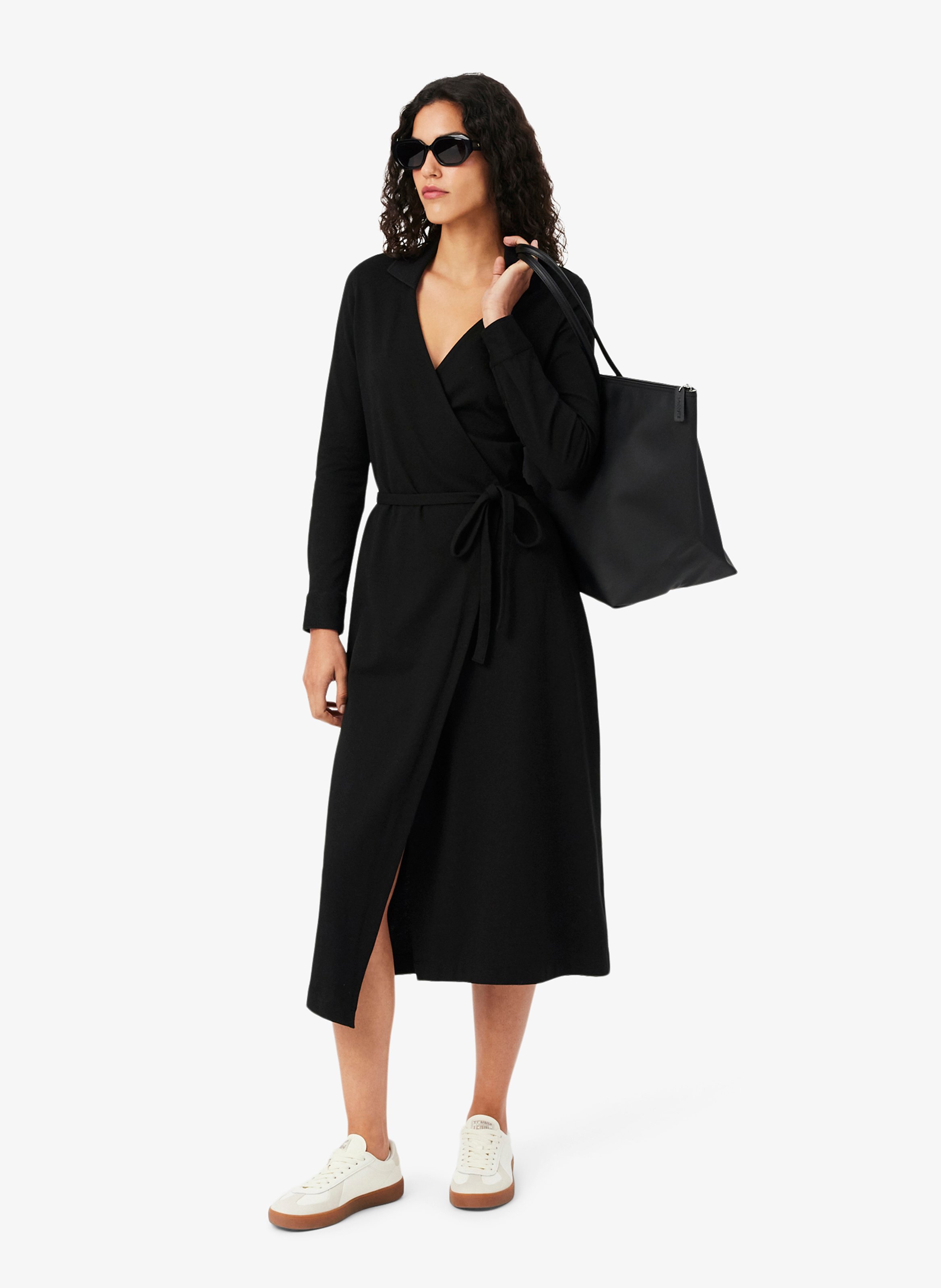 Robe cache-cœur cintrée en coton mélangé LACOSTE Noir