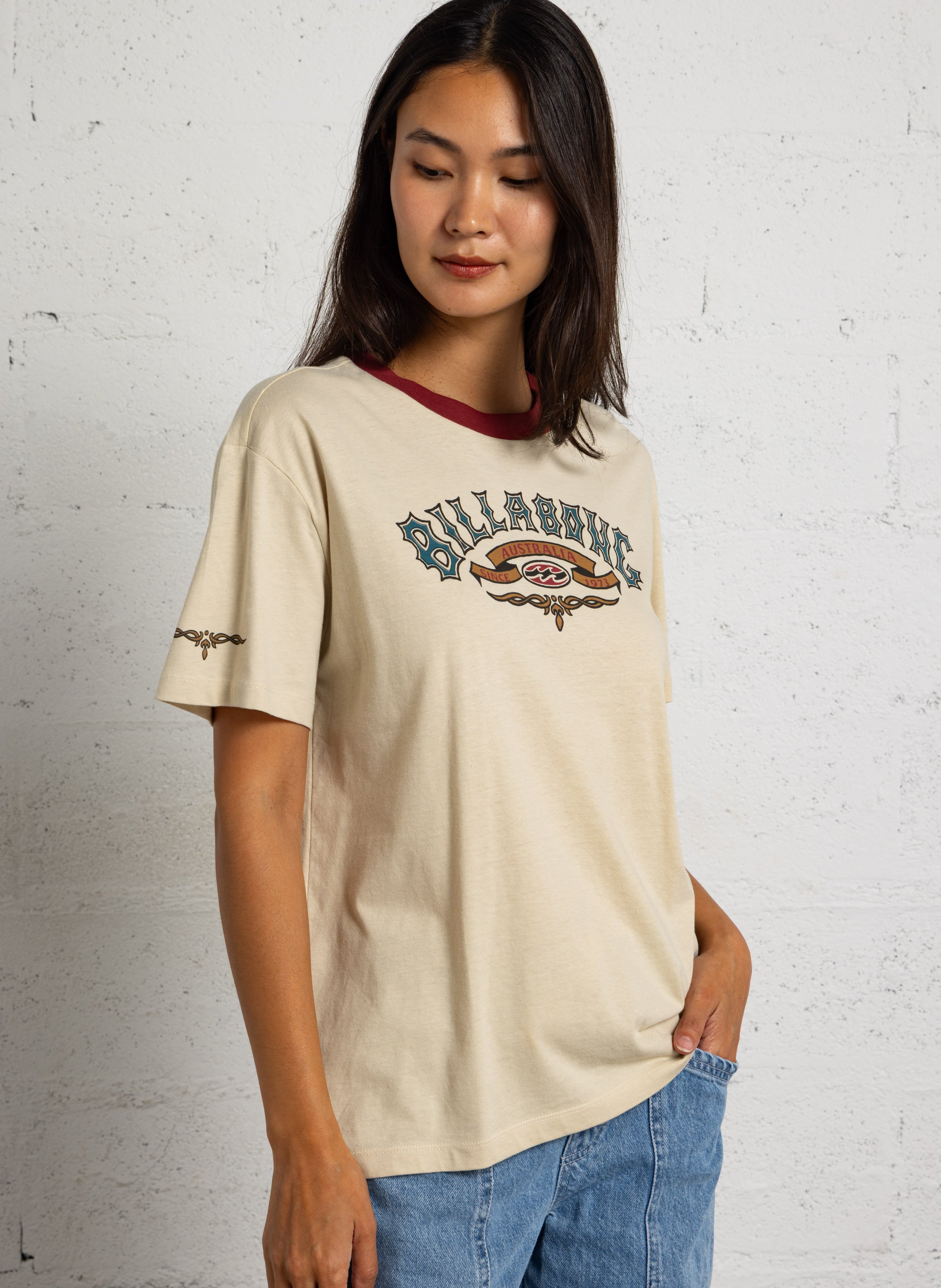 Tee shit imprimé en coton mélangé BILLABONG Beige