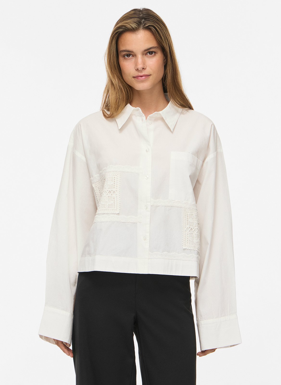Straight shirt with embroideries VILA Beige