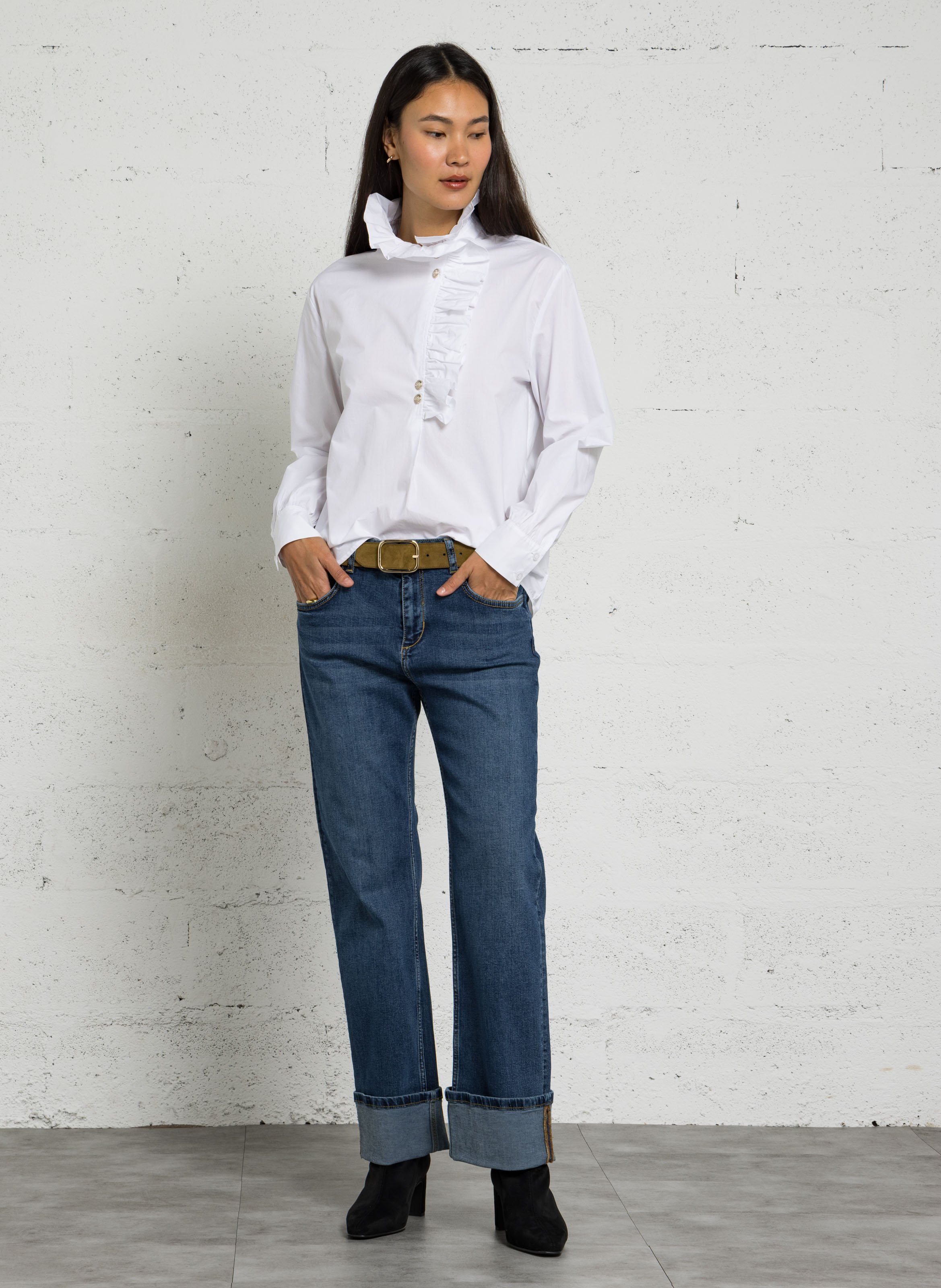 Blouse droit col victorien en coton LIU JO Blanc