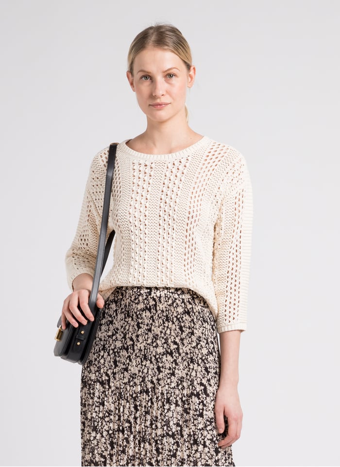 100 Cotton Knit Sweater With Round Collar Ecru Gerard Darel Women