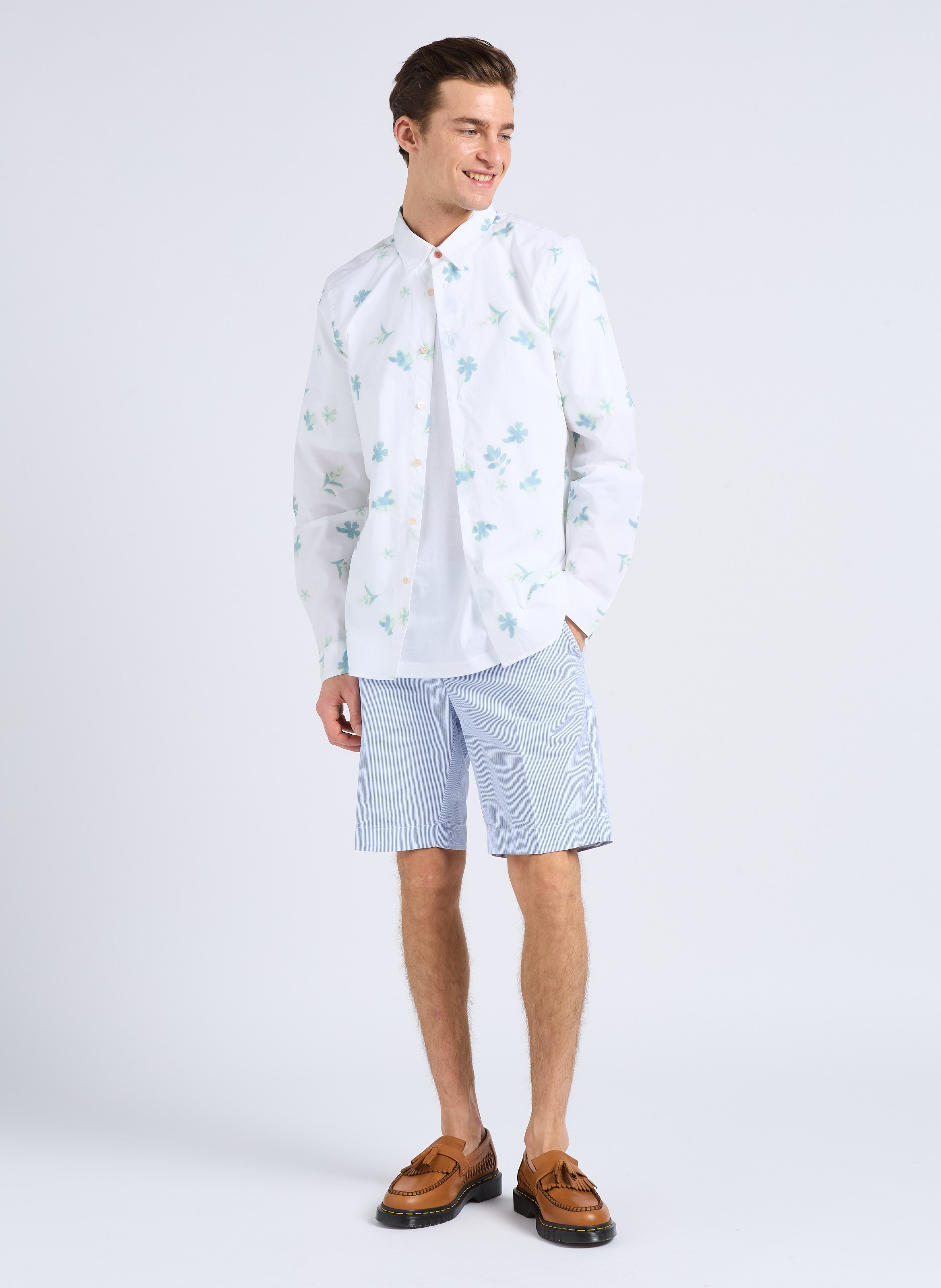 Printed organic cotton shirt with classic collar PAUL SMITH White