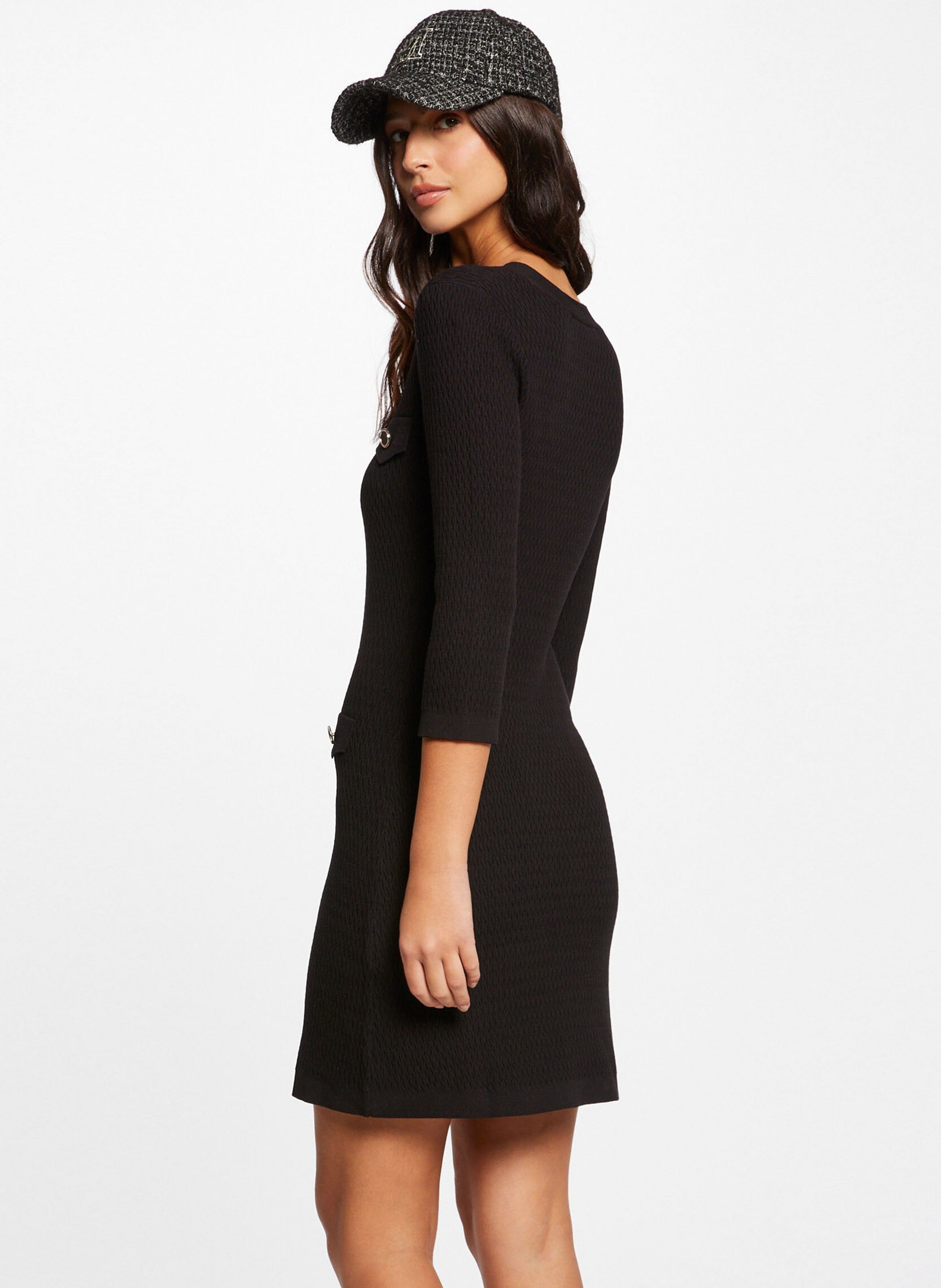 Eng anliegendes Strickkleid mit 3/4-Ärmeln MORGAN Schwarz
