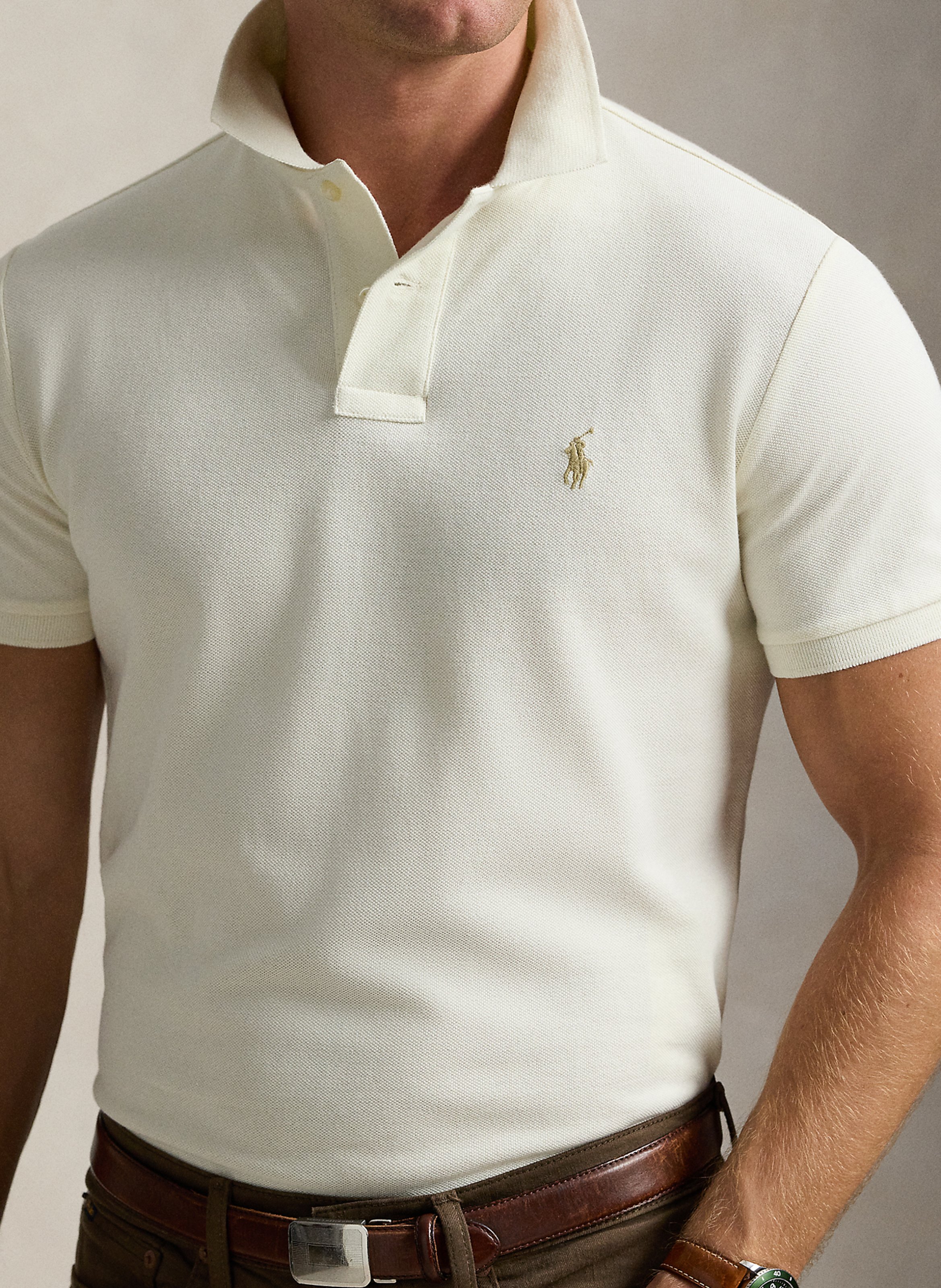 Custom-fit piqué cotton polo POLO RALPH LAUREN Beige