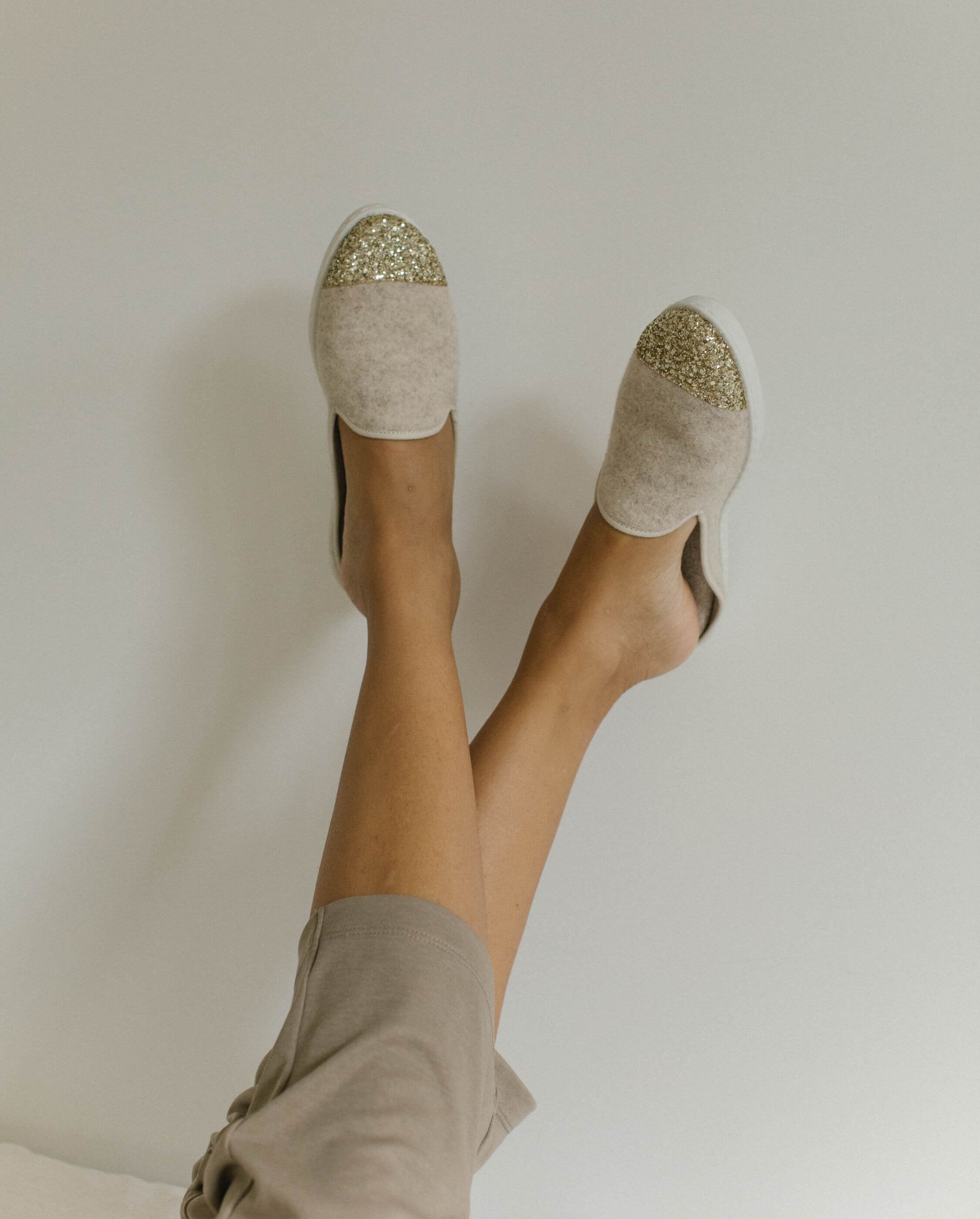 Women's wool mules, beige sequins ANGARDE Beige