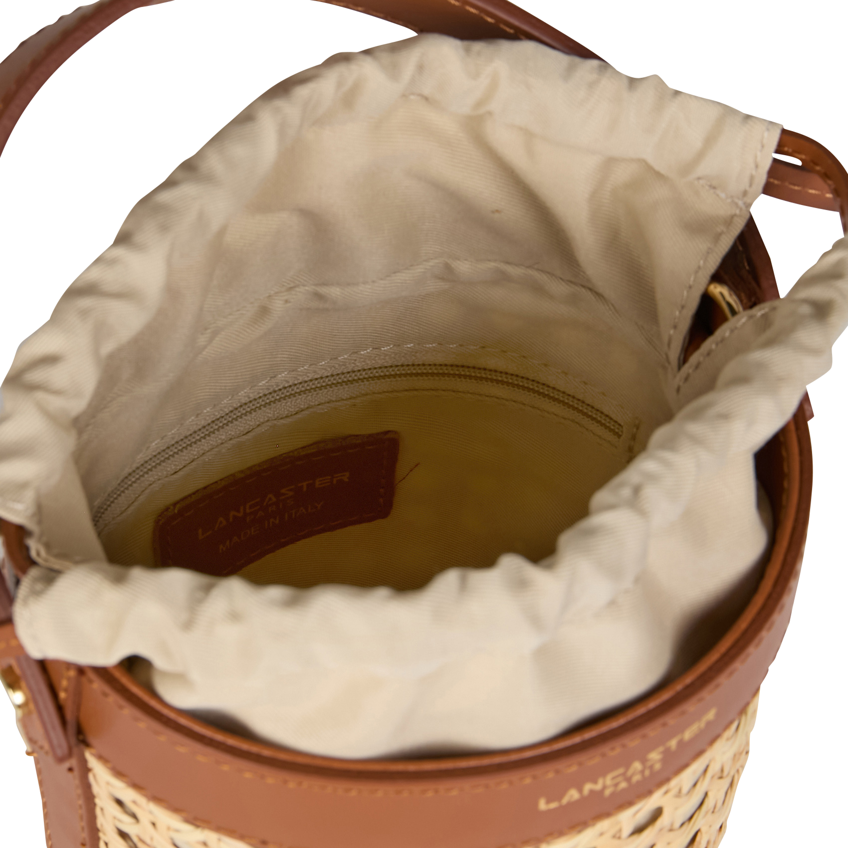 Sac seau en rotin et cuir Marron