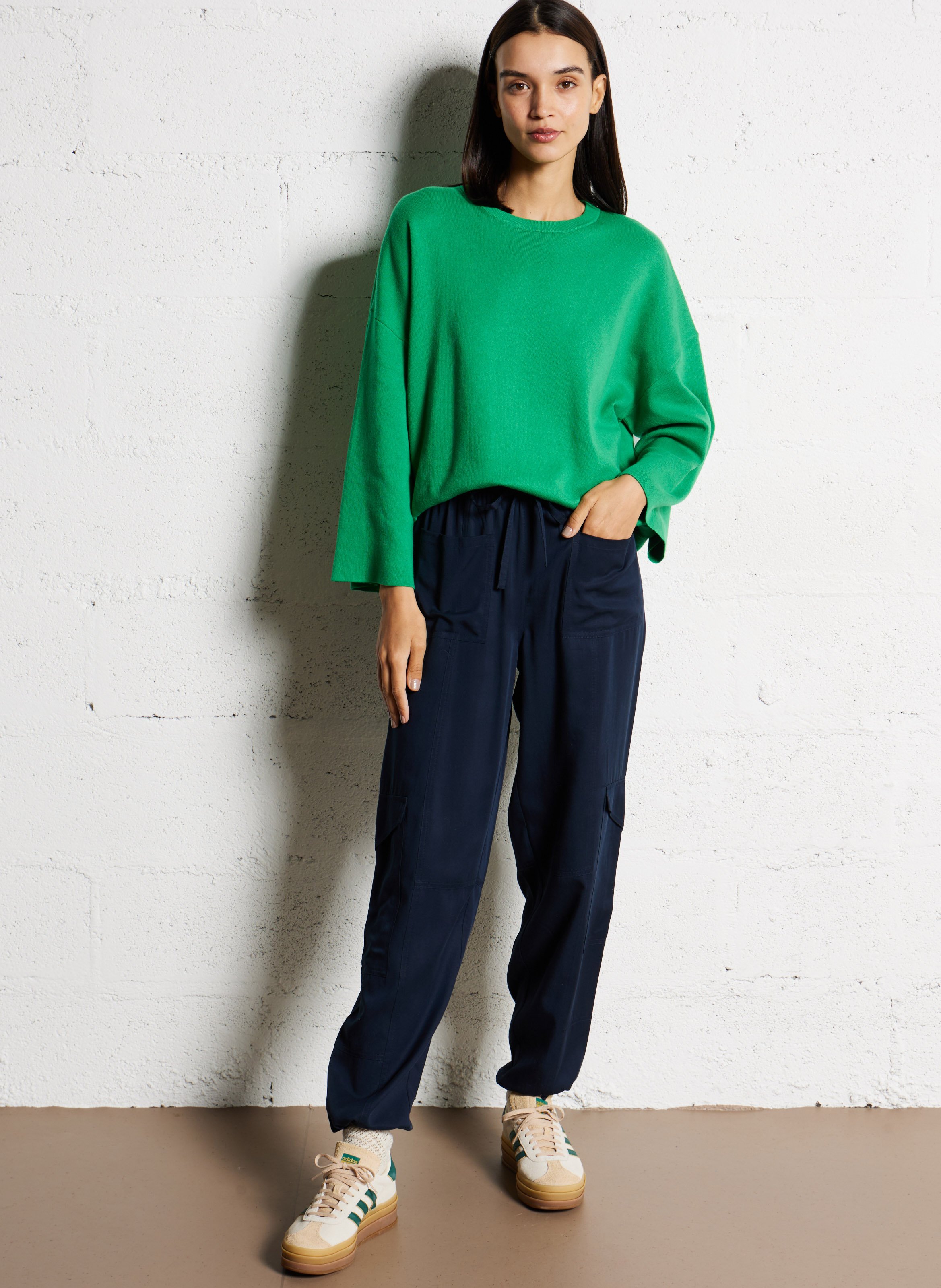 Straight round neck cotton sweater BELLEROSE Green