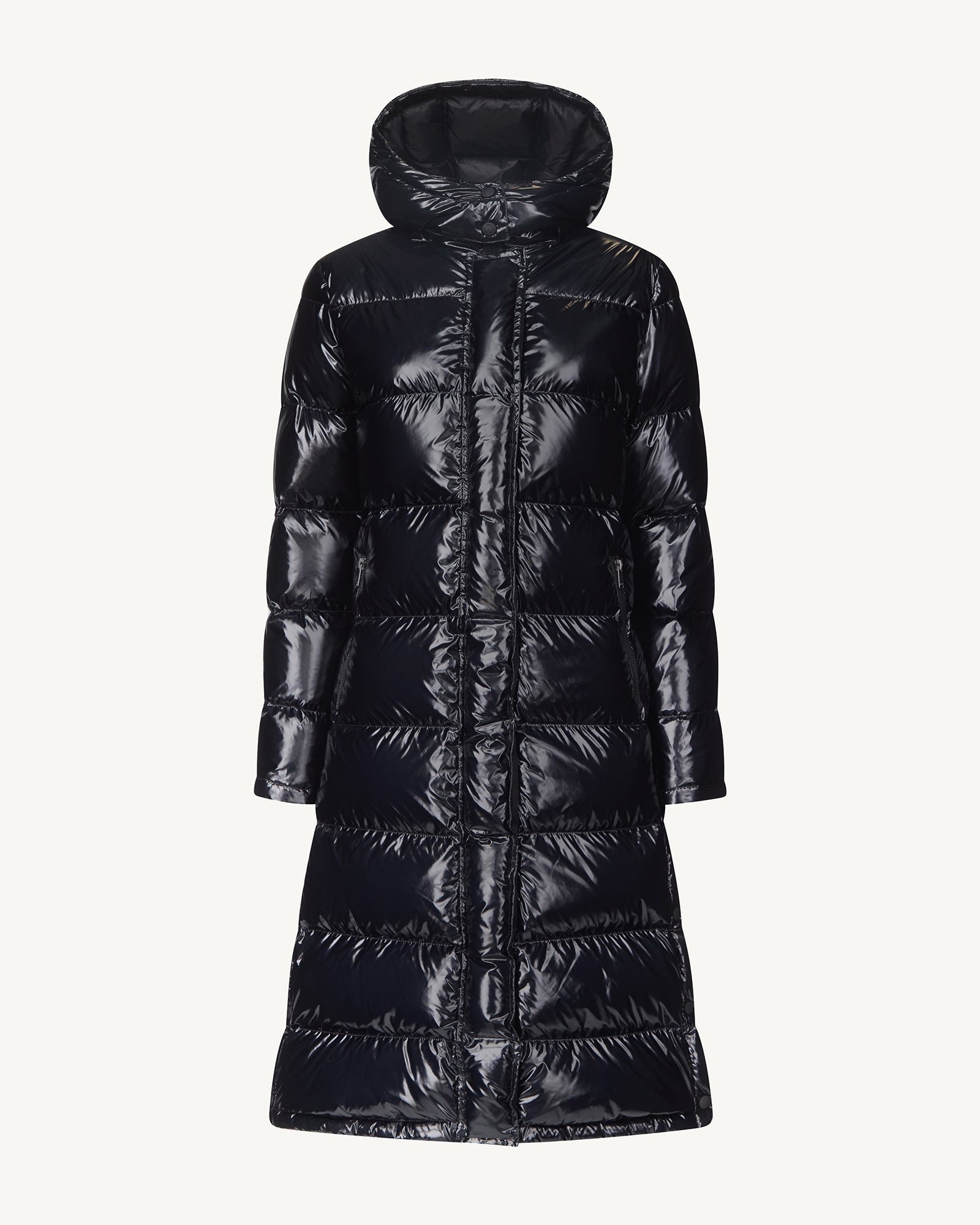 Long lacquered down jacket with hood for extreme cold Karachi JOTT Black