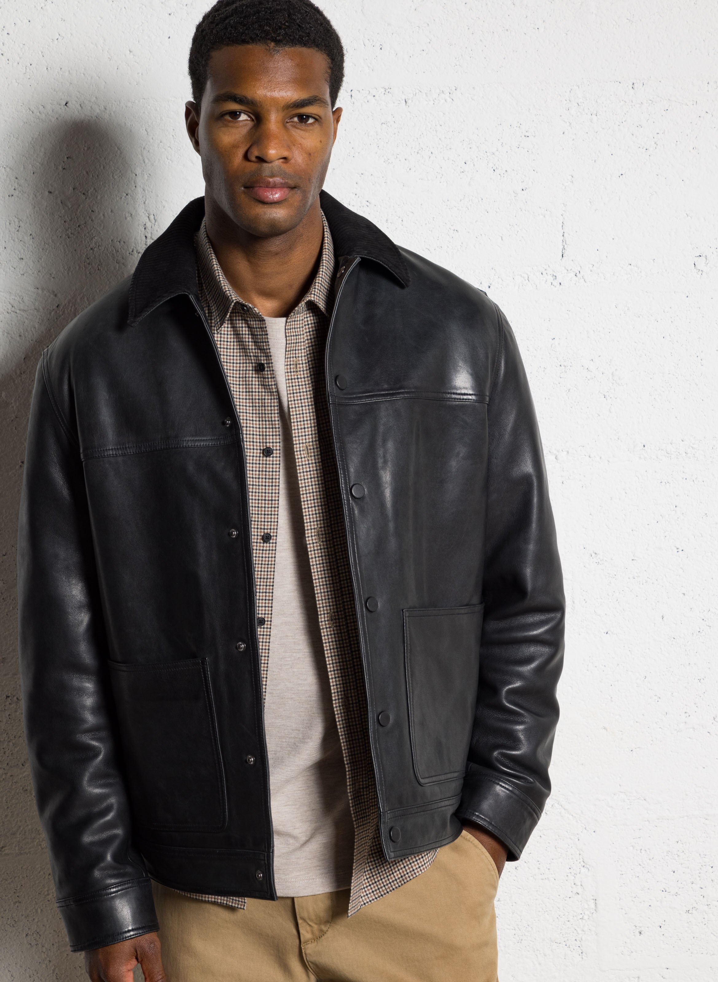 Gerade geschnittener Lederblouson mit klassischem Kragen IKKS Schwarz