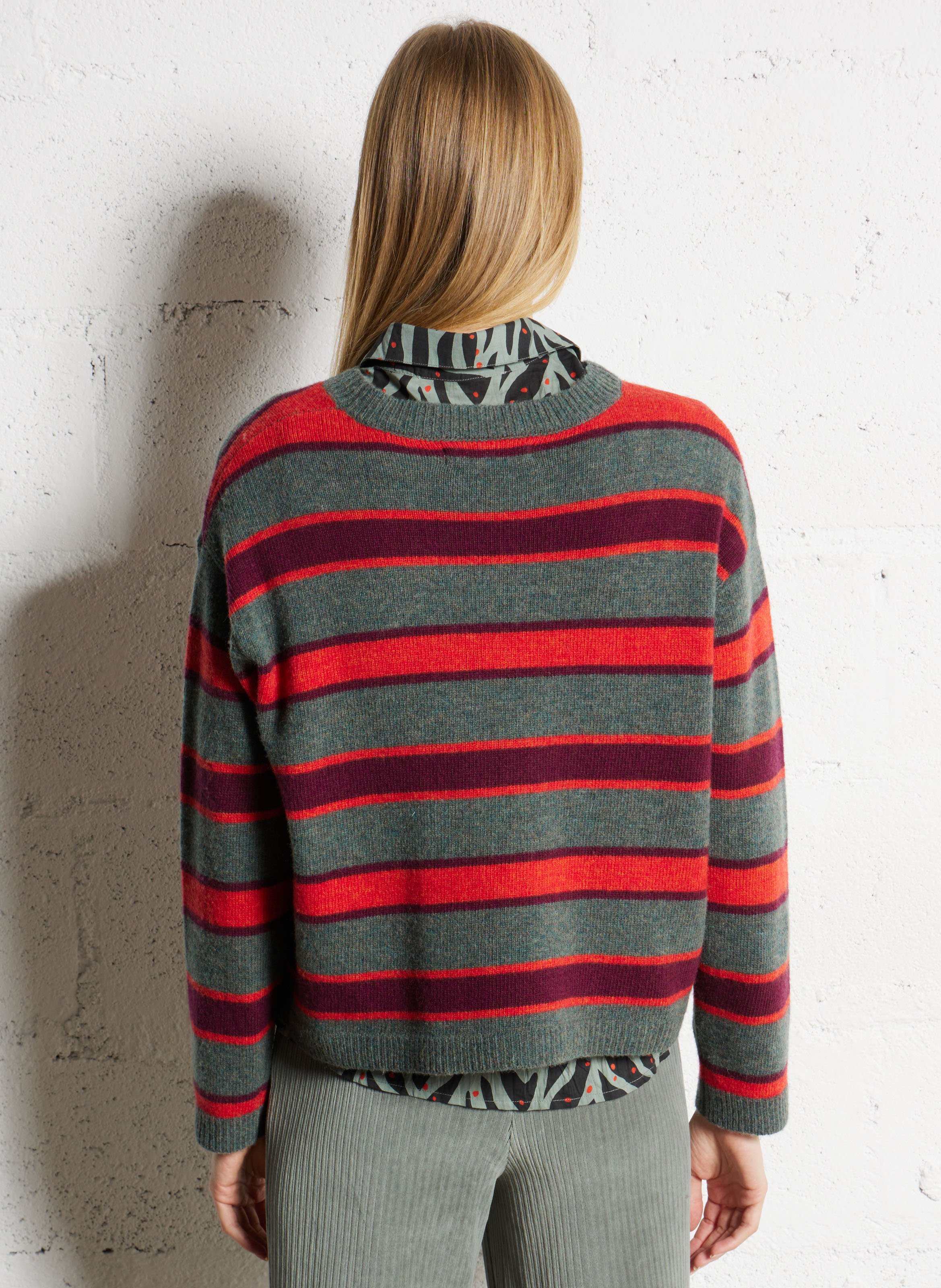 Pull oversize col rond rayé en laine mélangée NICE THINGS Vert