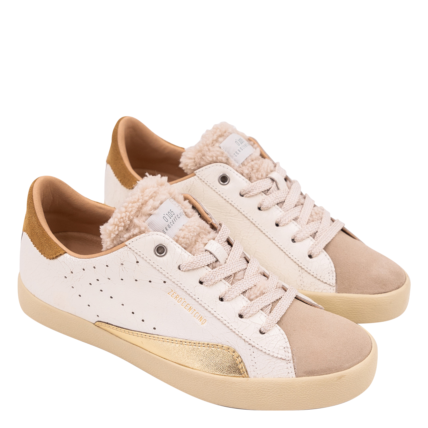 Baskets basses en cuir craquelé  0'105 Beige