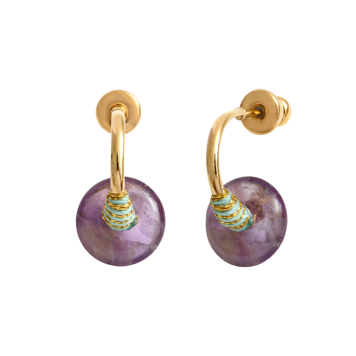 Mini boucles d'oreilles créoles babylone améthyste et fils de soie SATELLITE PARIS Violet