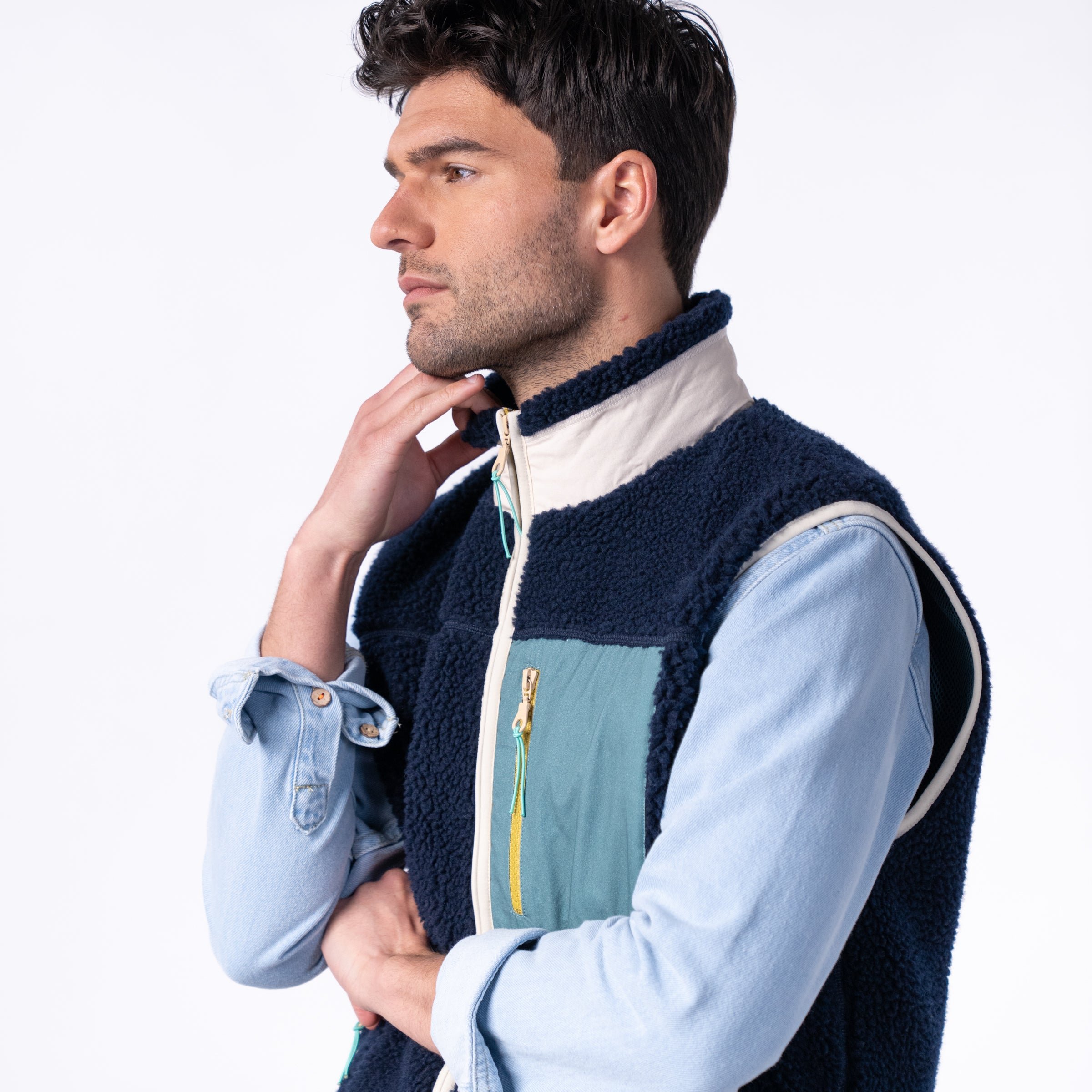 Sleeveless Sherpa Zip-Up Vest BILLYBELT Blue