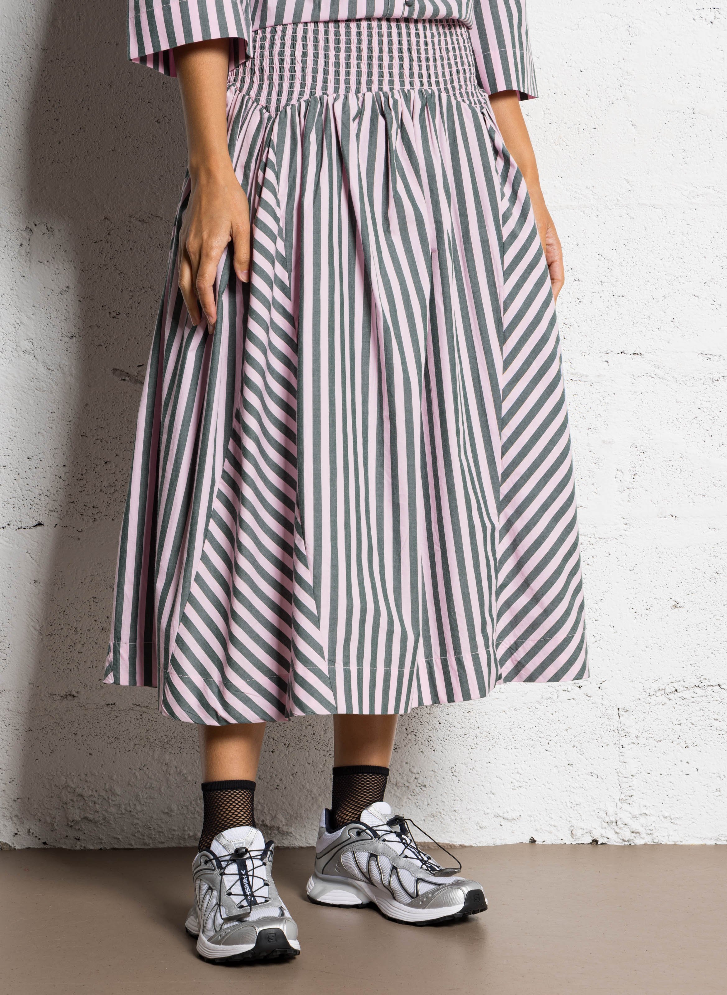 Jupe longue évasée rayée en coton bio DAMSON MADDER Multicolore