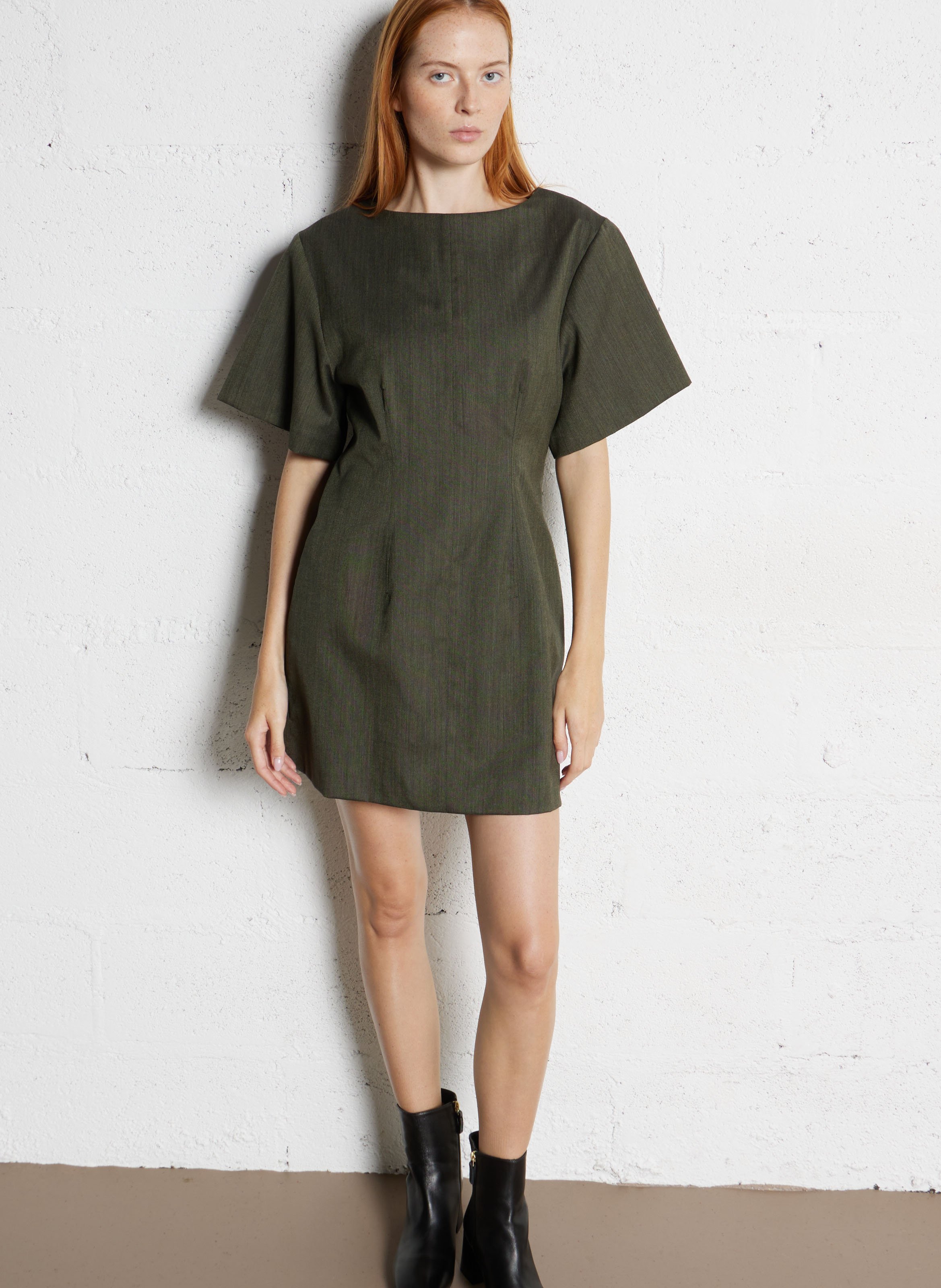 Short round-neck wool-blend dress SOEUR Khaki