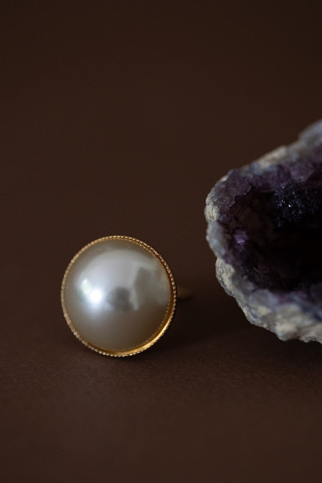 Maxi ring with gold-plated pearl MONSIEUR SIMONE Golden