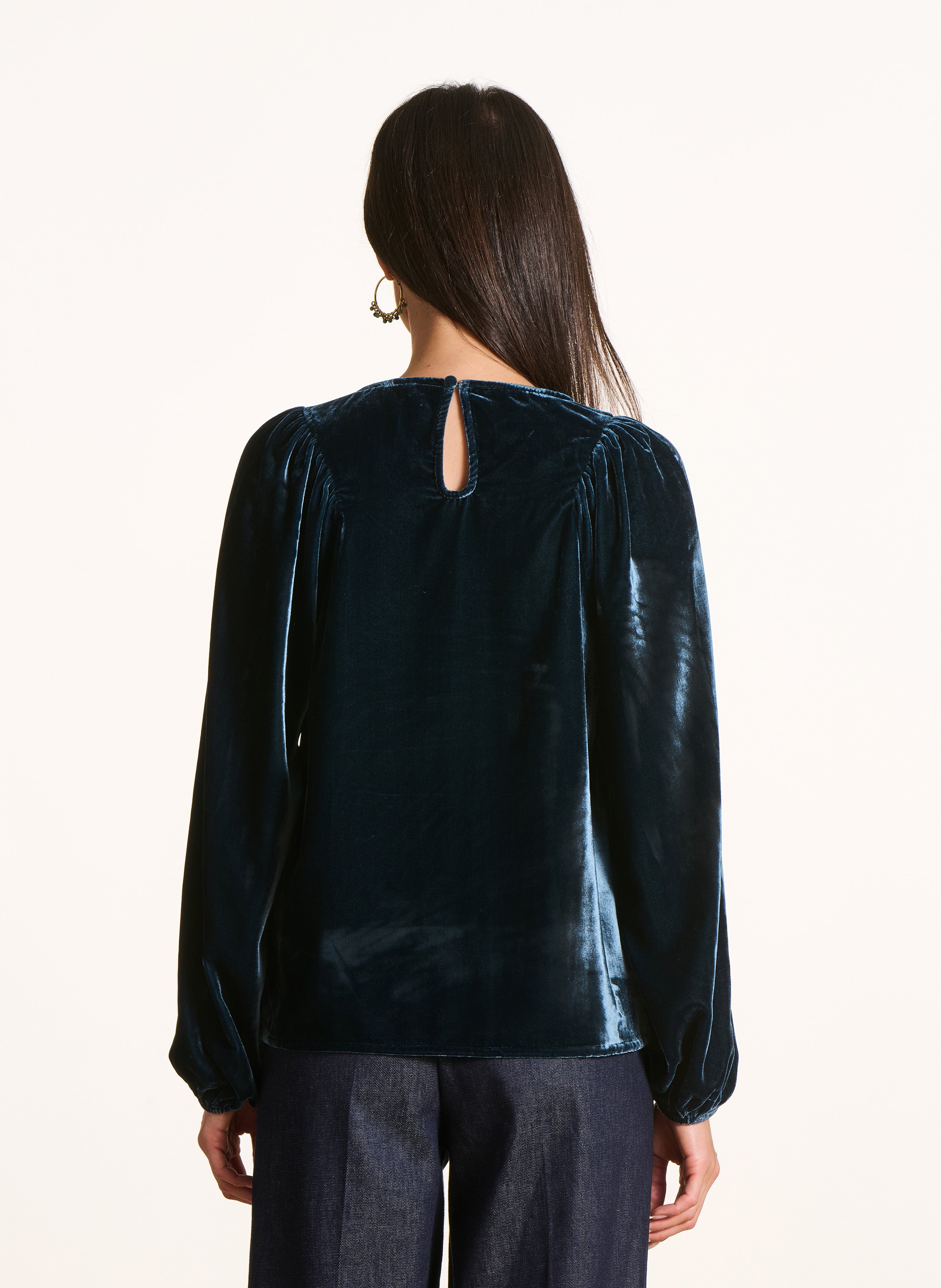 Oversized velvet round neck top LA FEE MARABOUTEE Blue