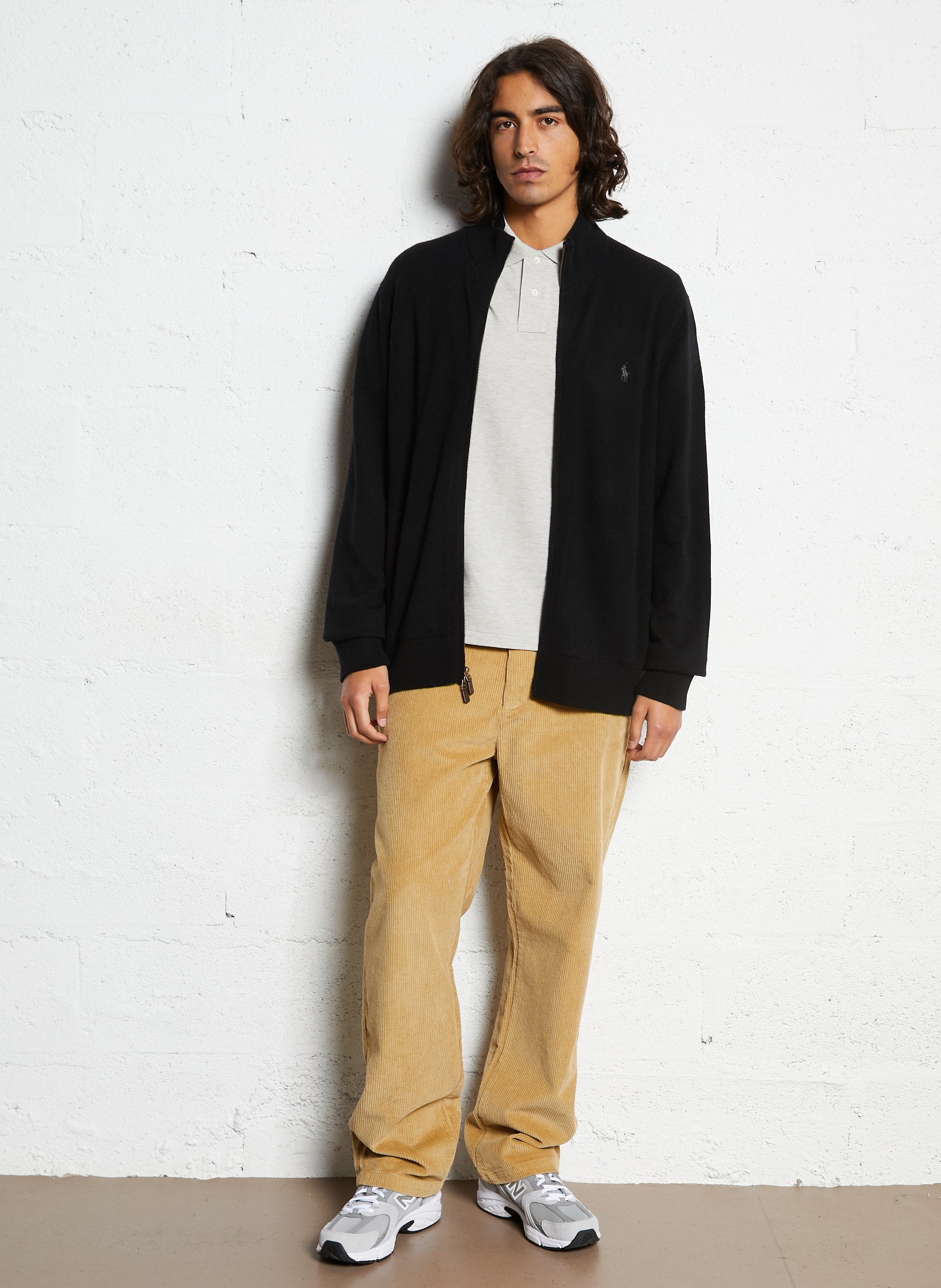 Gilet zippé à broderie logo en laine POLO RALPH LAUREN Noir