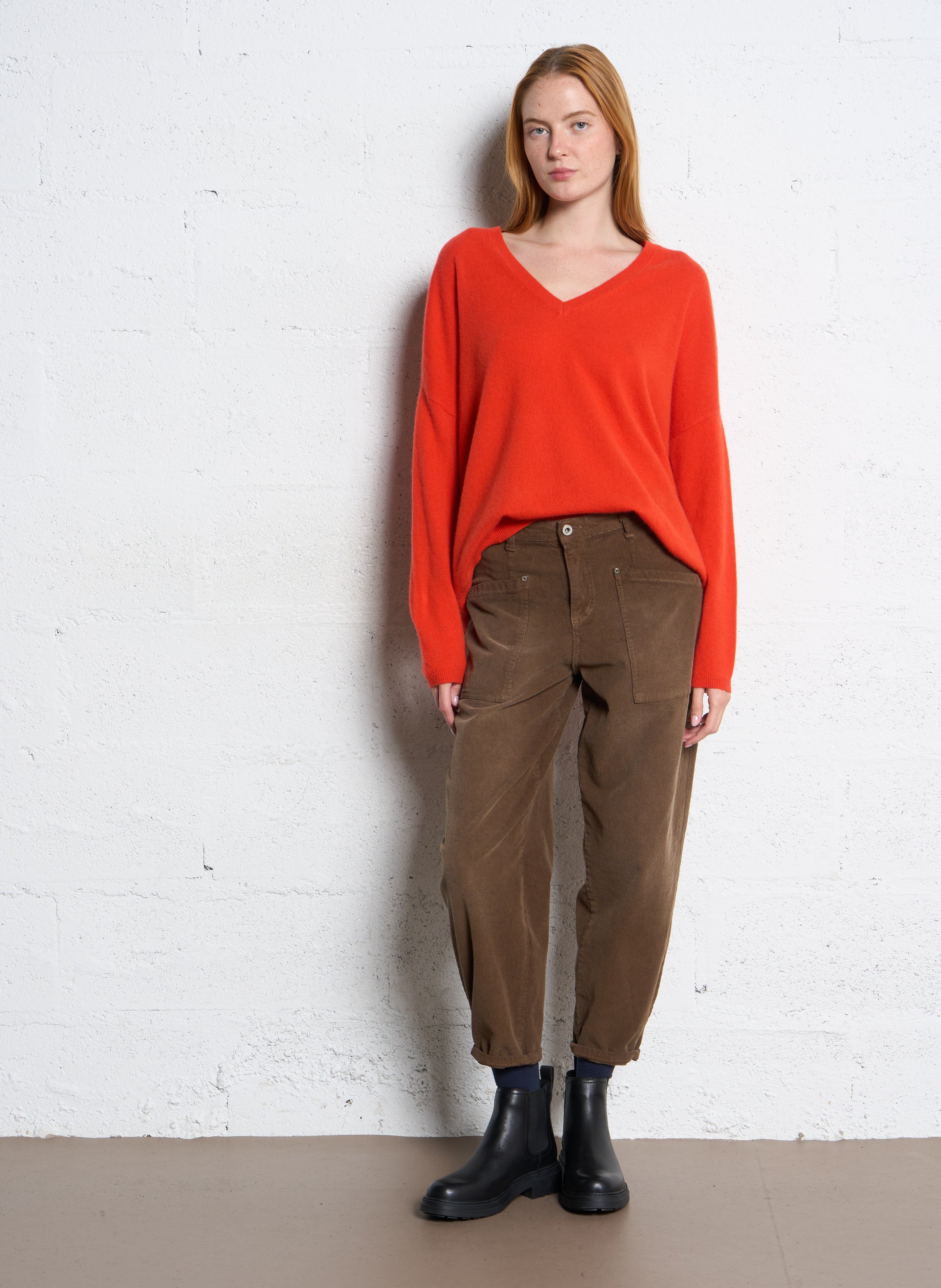 Pull col v en cachemire  SUD EXPRESS Orange