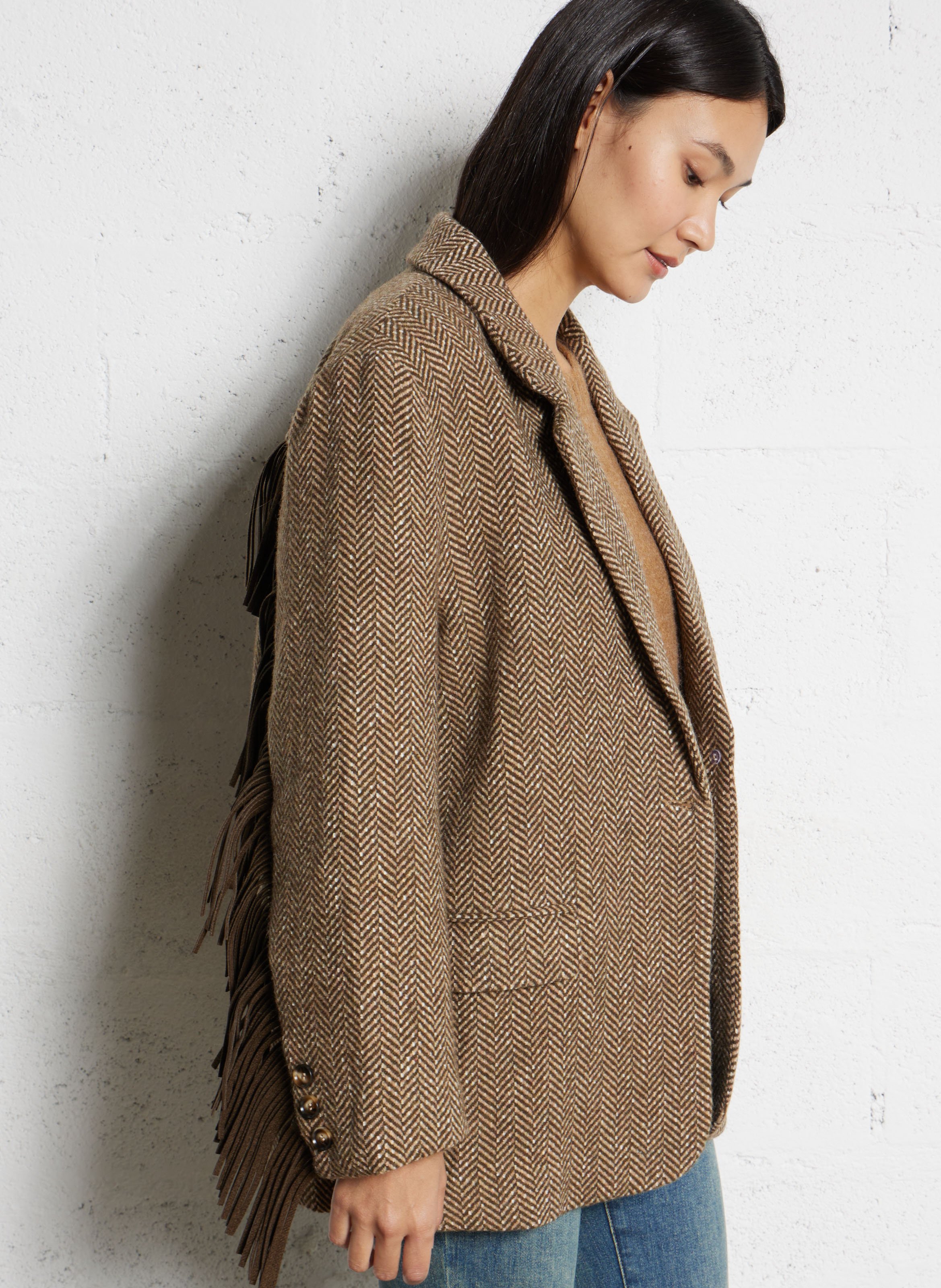 Veste tailleur droite à chevrons LA PETITE ETOILE Marron