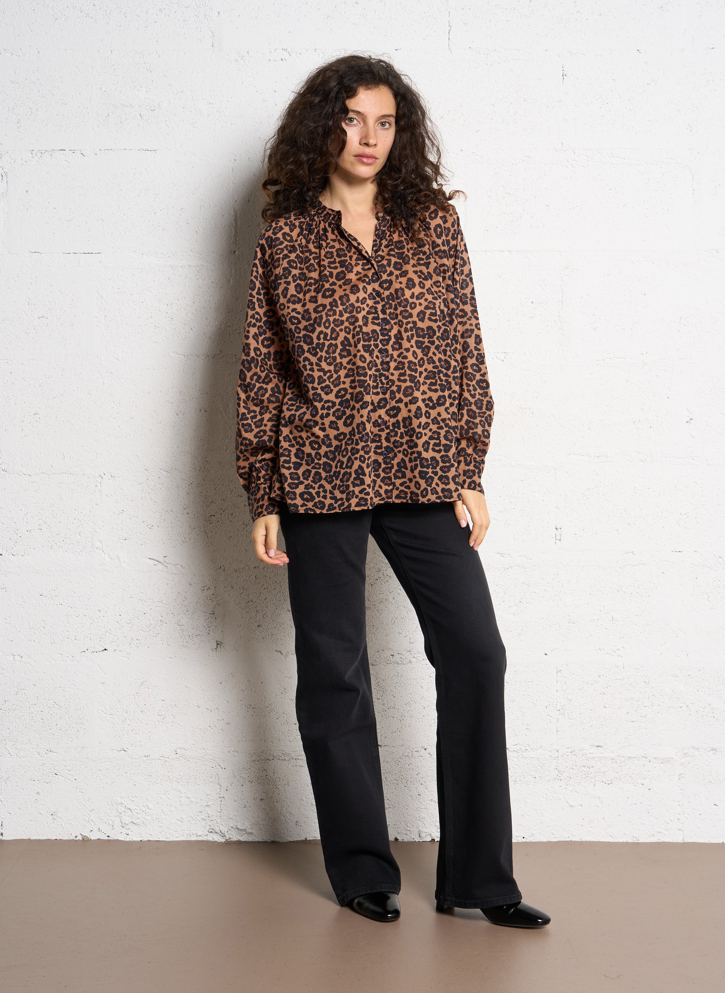 Checked shirt with mandarin collar PETITE MENDIGOTE Brown