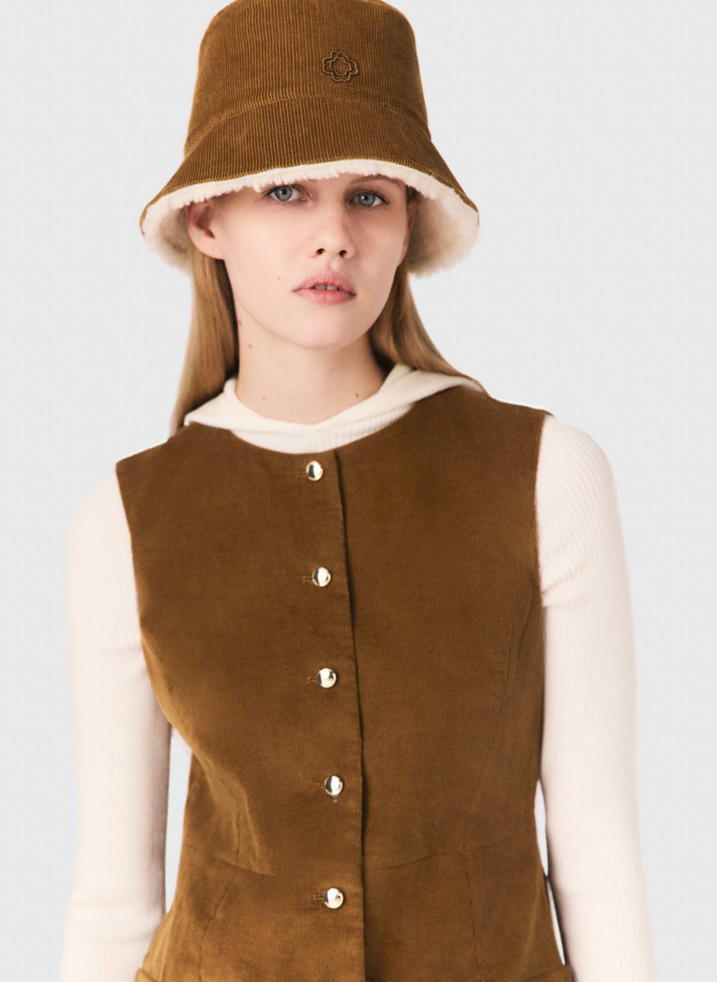 Robe courte col rond en coton mélangé MAJE Marron