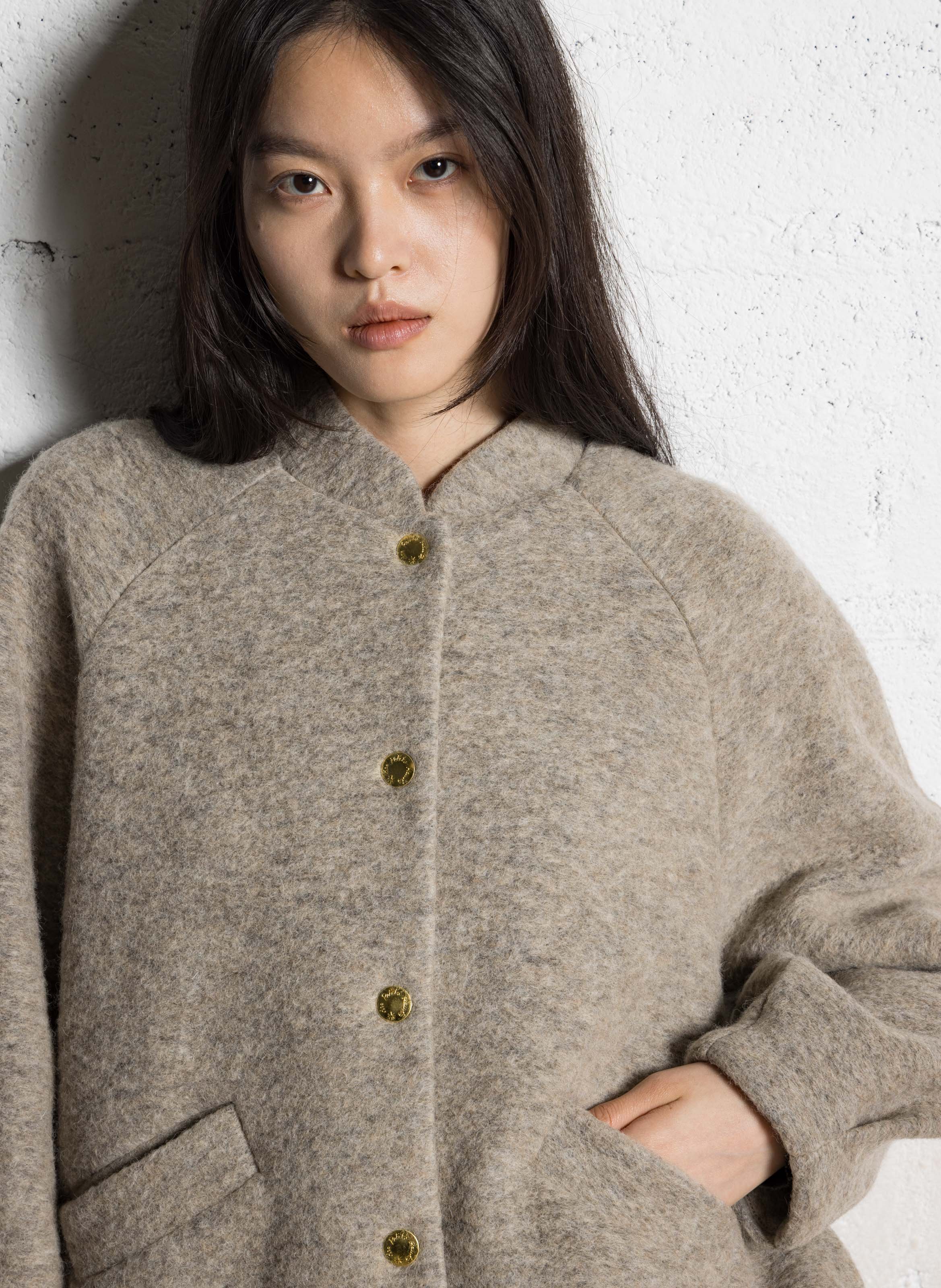 Veste col teddy en laine mélangée DES PETITS HAUTS Beige