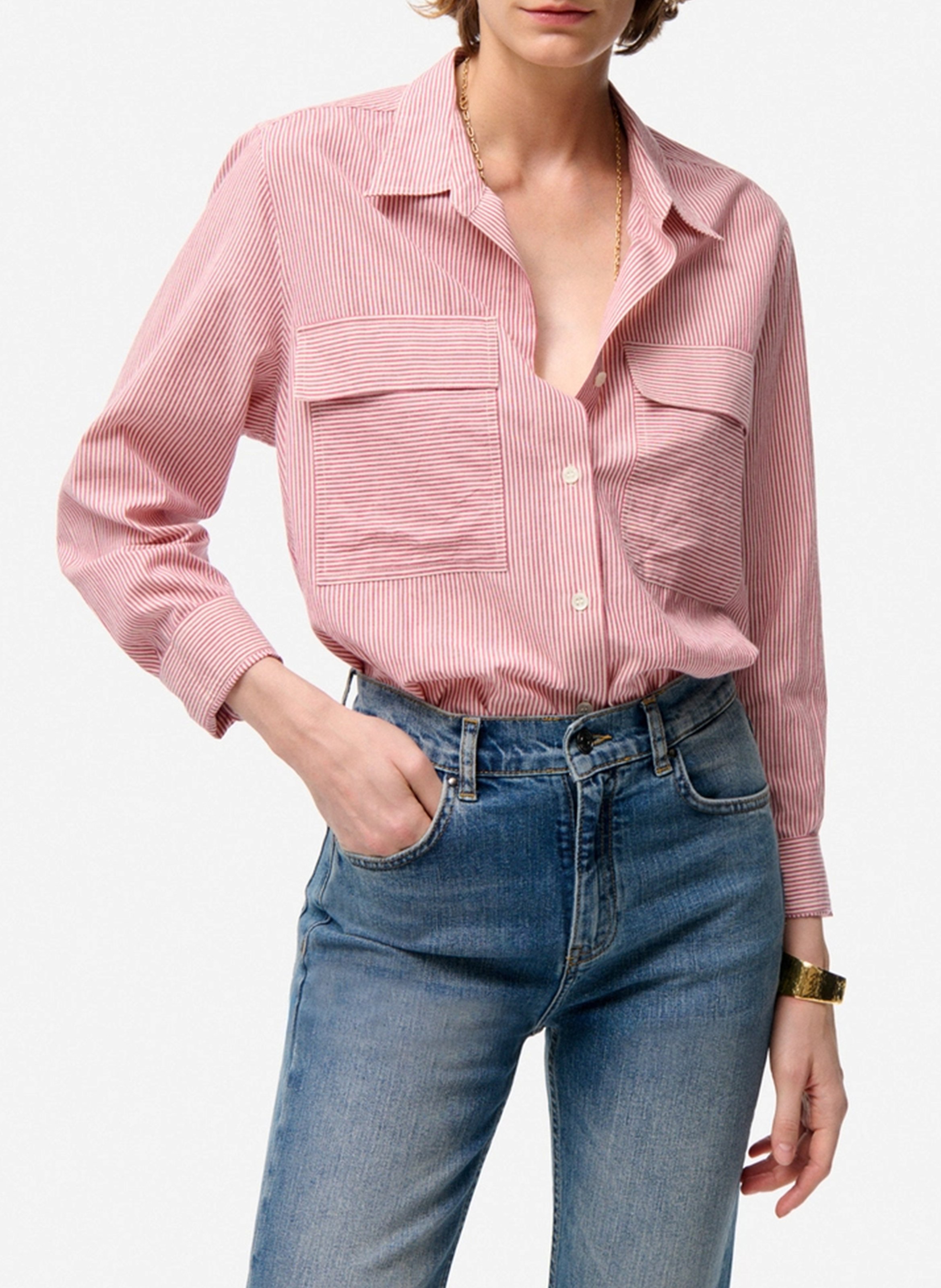 Straight-cut striped cotton shirt with classic collar VANESSA BRUNO Pink