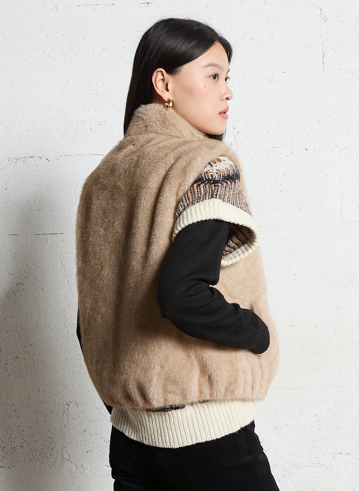 Gilet sans manches effet fourrure MAISON 123 Beige