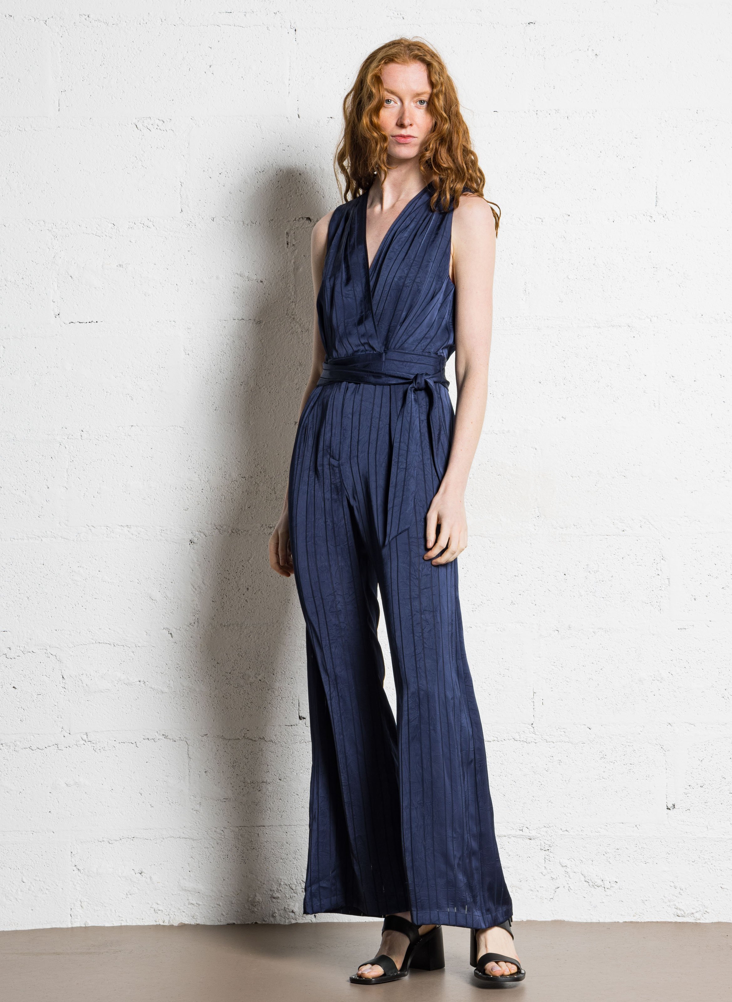 Combinaison col v à rayures SUNCOO Bleu