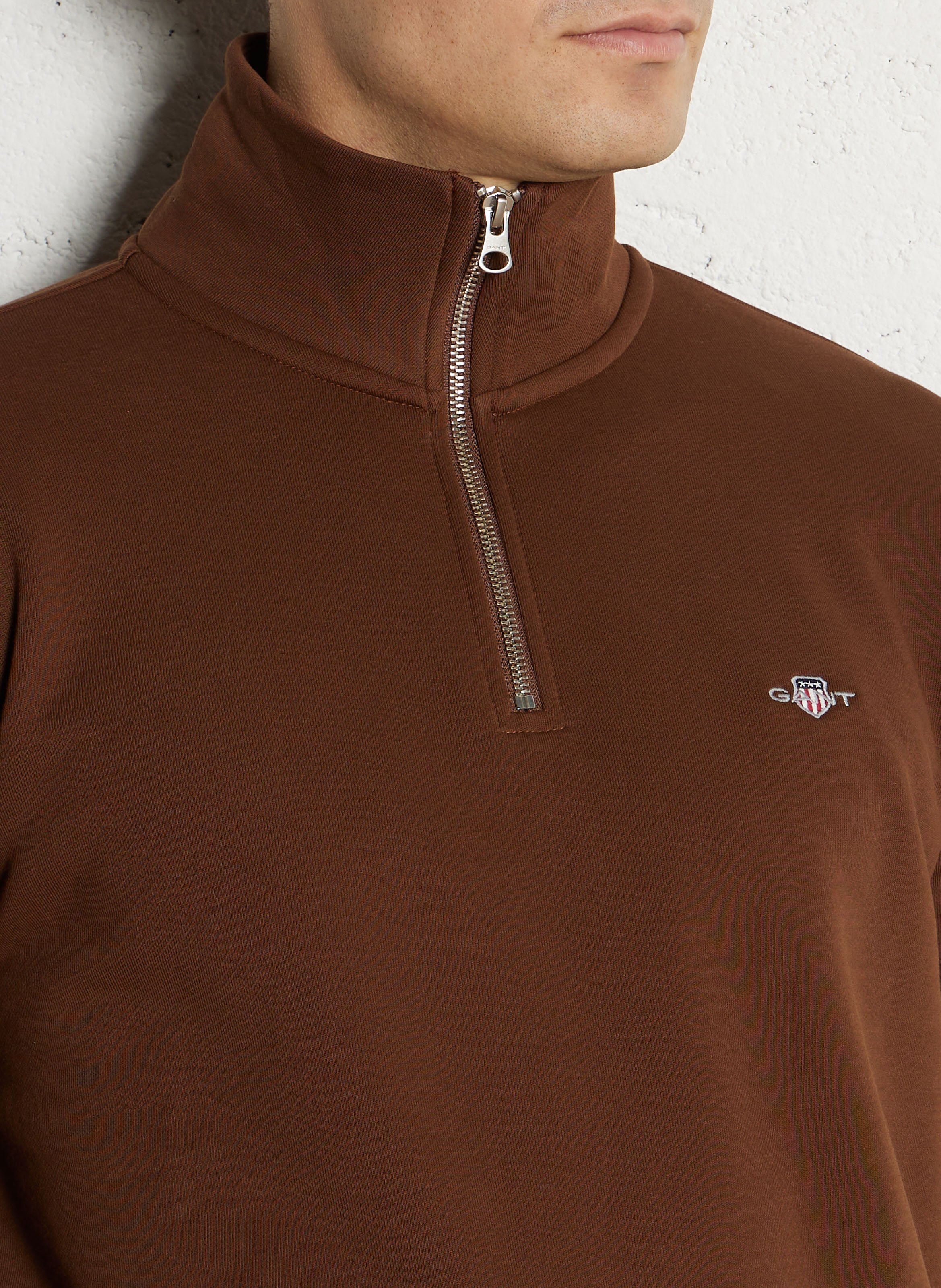 Sweat col montant zippé uni  GANT Marron