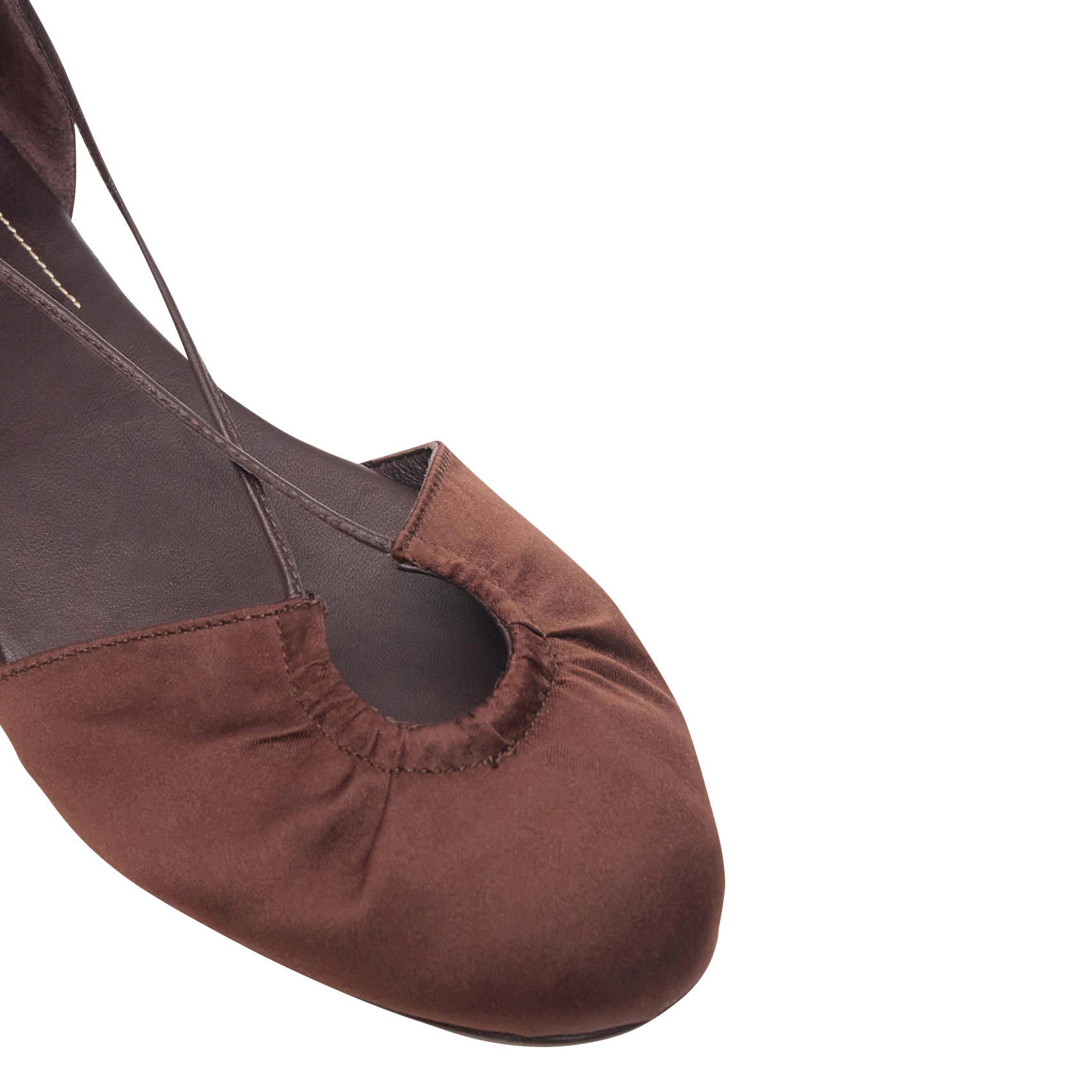 Satin open-toe ballerina flats with ankle straps VANESSA BRUNO Brown